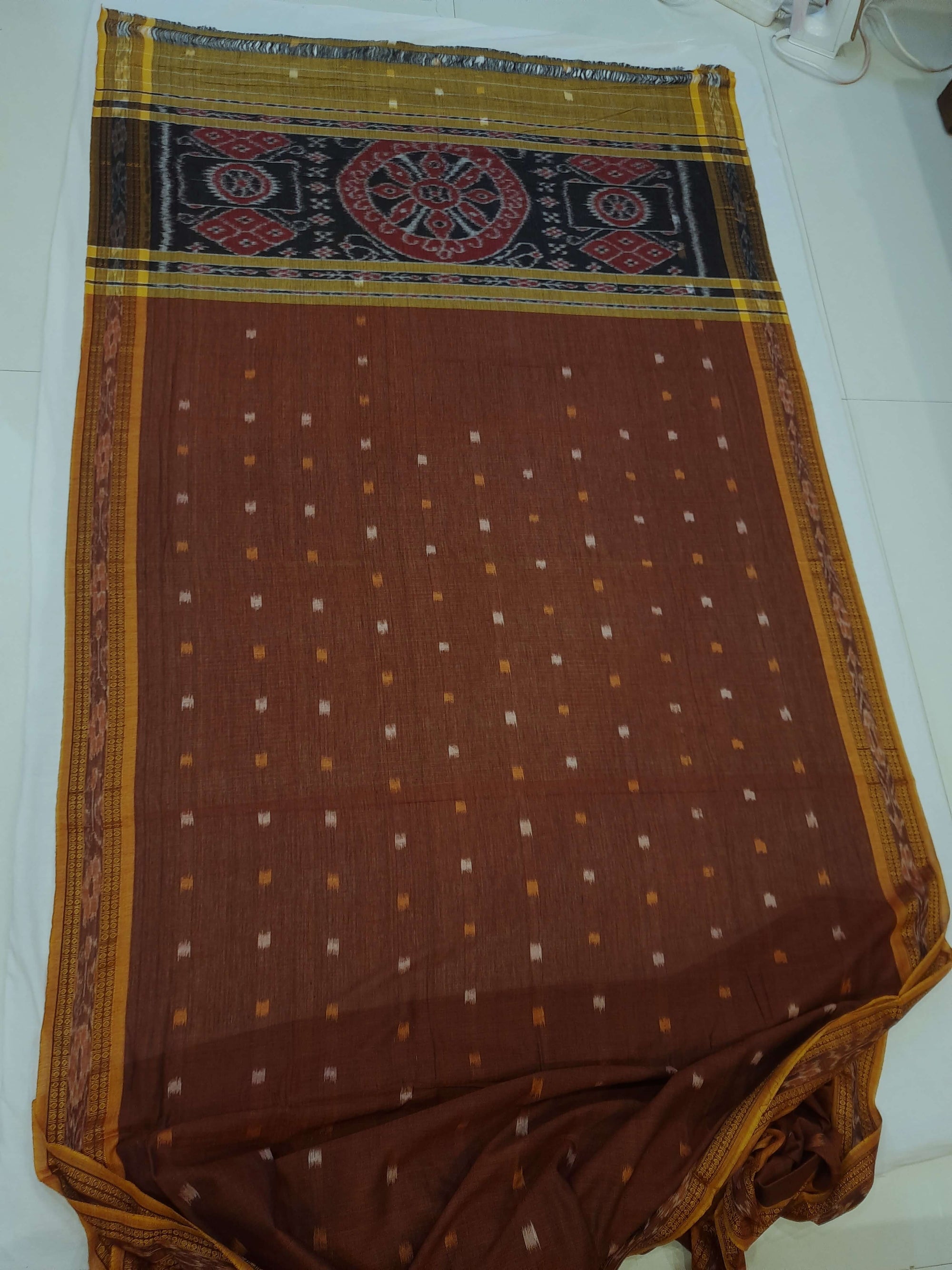 Mustard Cotton Odisha Ikat saree with mix match blouse piece