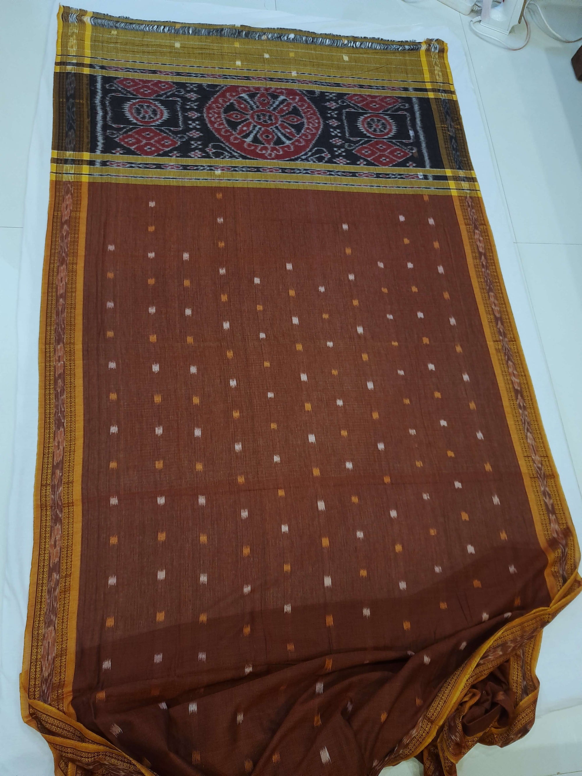 Mustard Cotton Odisha Ikat saree with mix match blouse piece