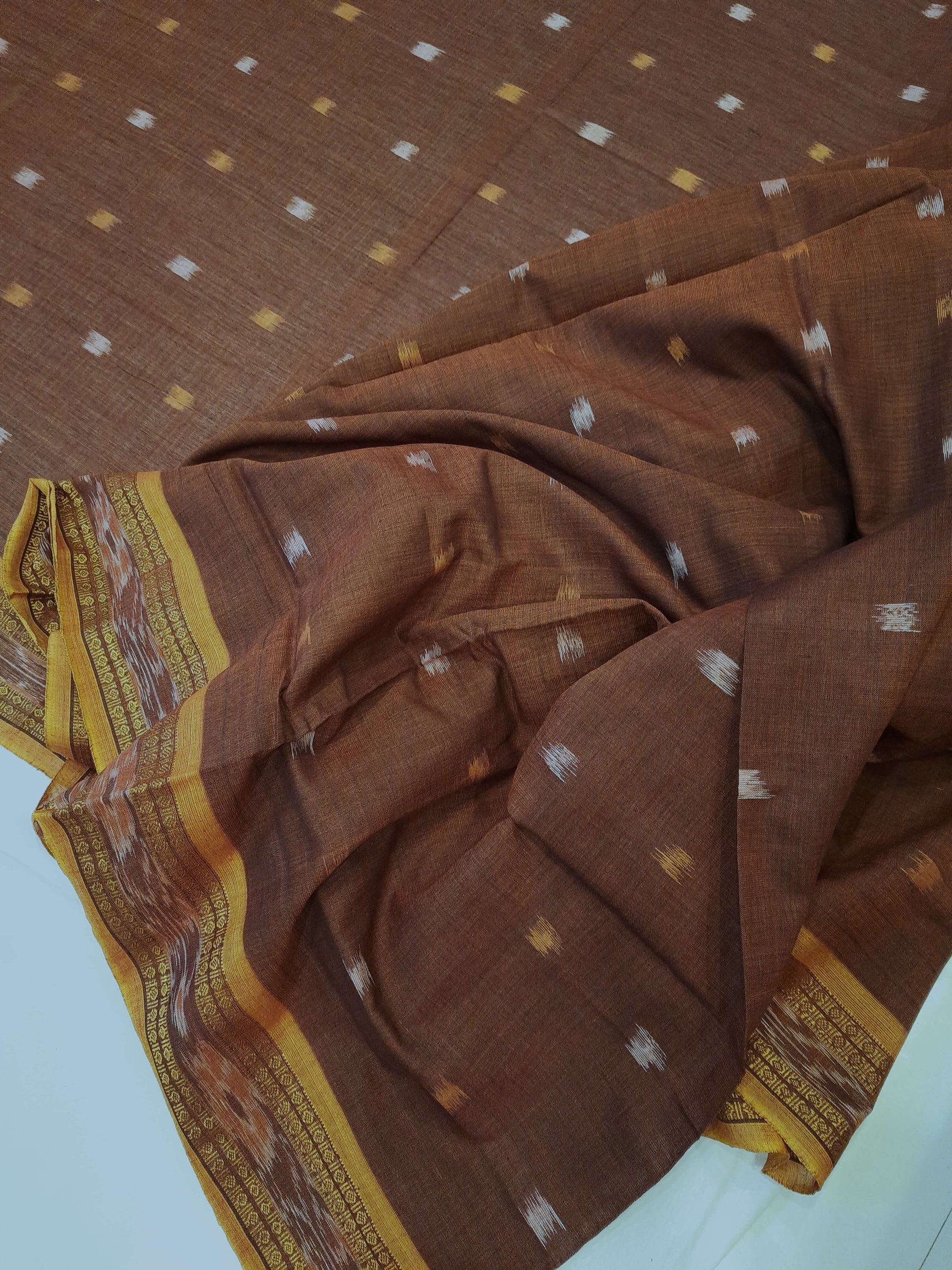 Mustard Cotton Odisha Ikat saree with mix match blouse piece