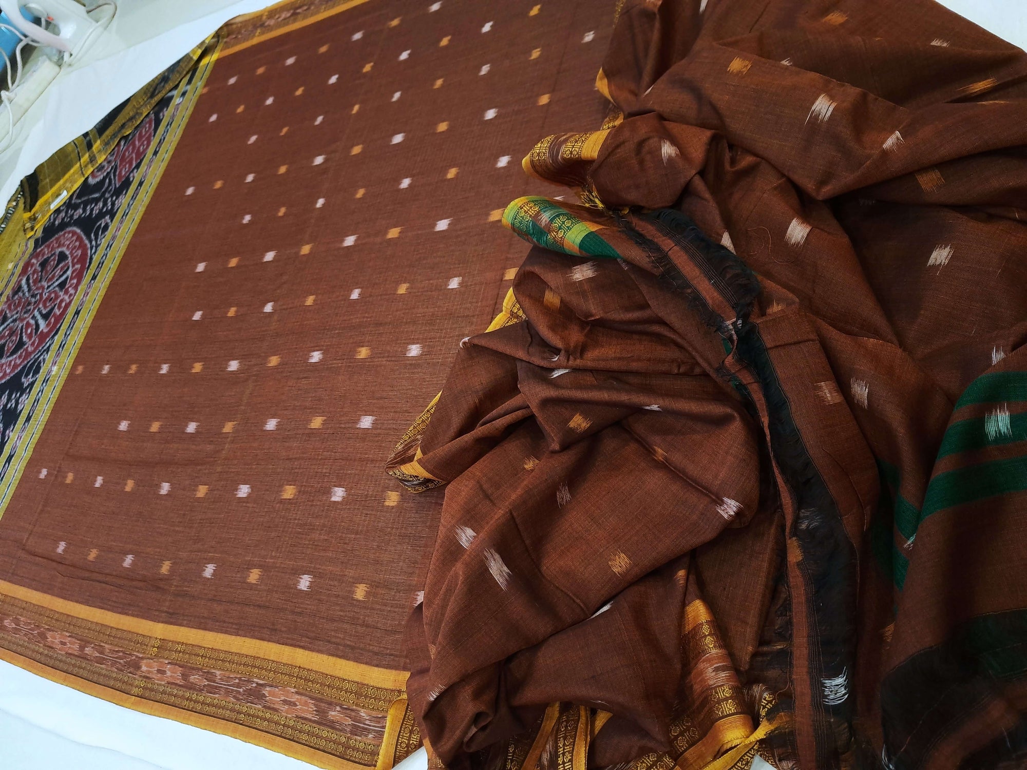 Mustard Cotton Odisha Ikat saree with mix match blouse piece
