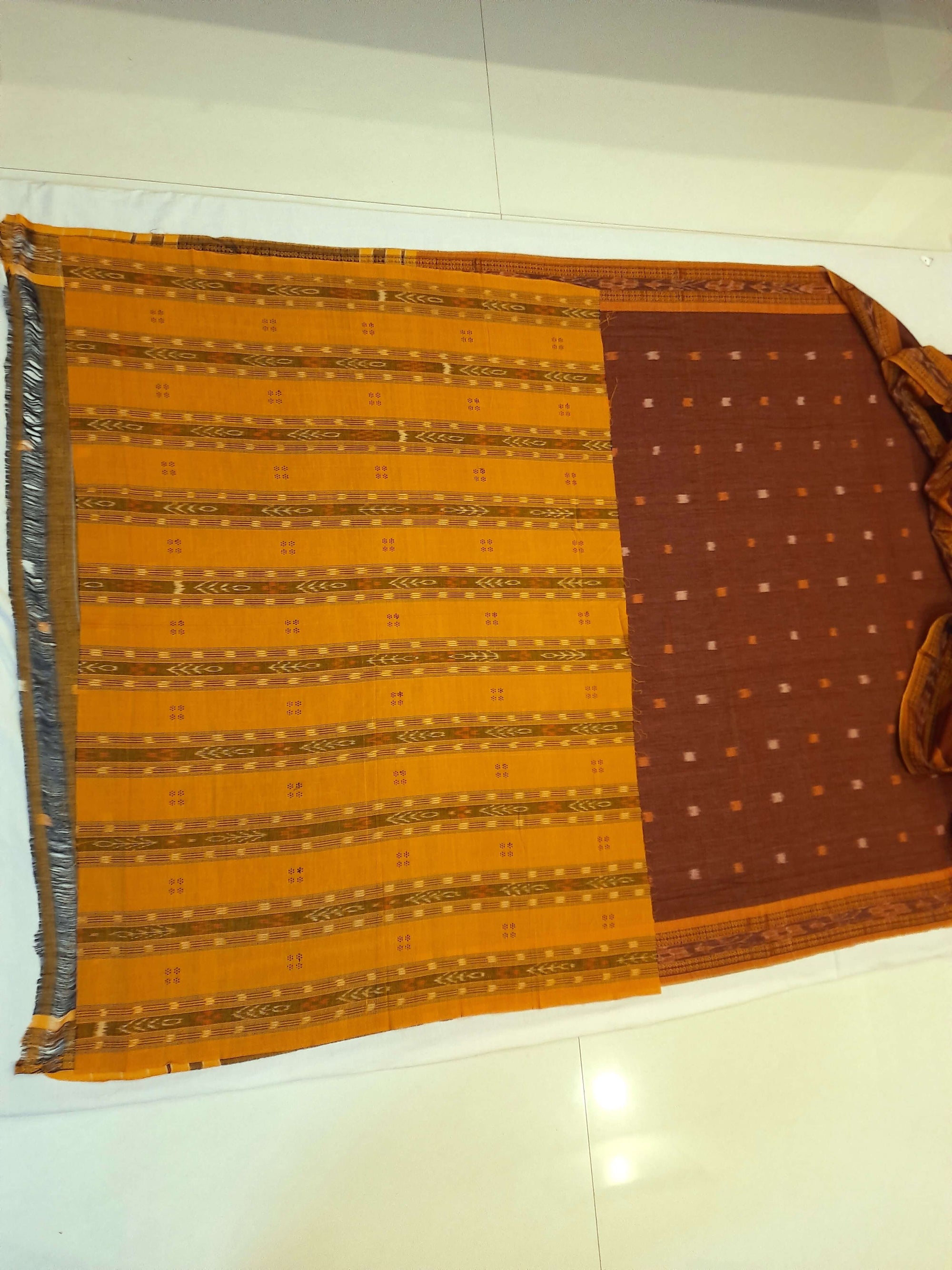 Mustard Cotton Odisha Ikat saree with mix match blouse piece