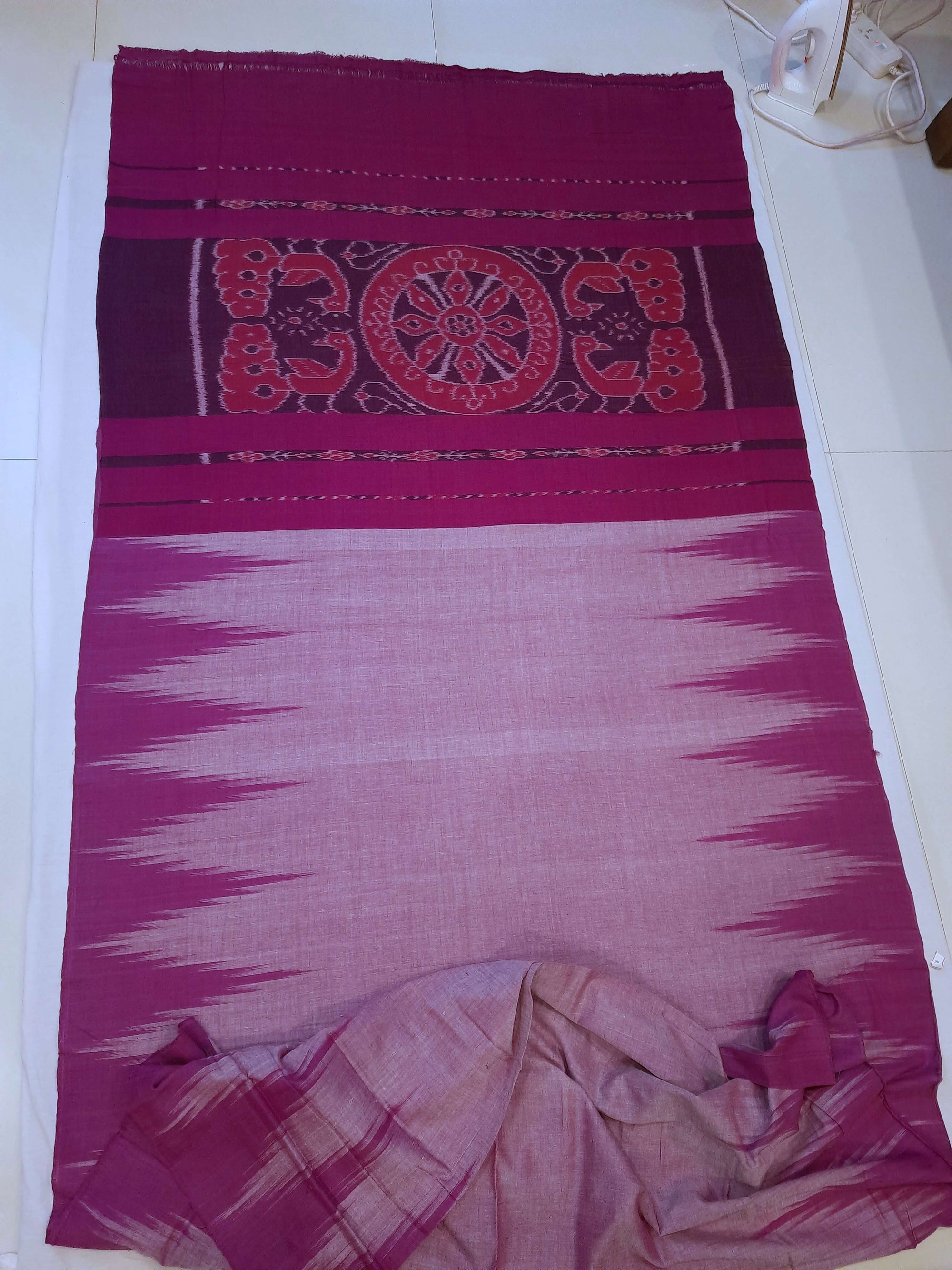 Purple Pink Cotton Odisha Ikat saree  with mix match cotton ikat blouse