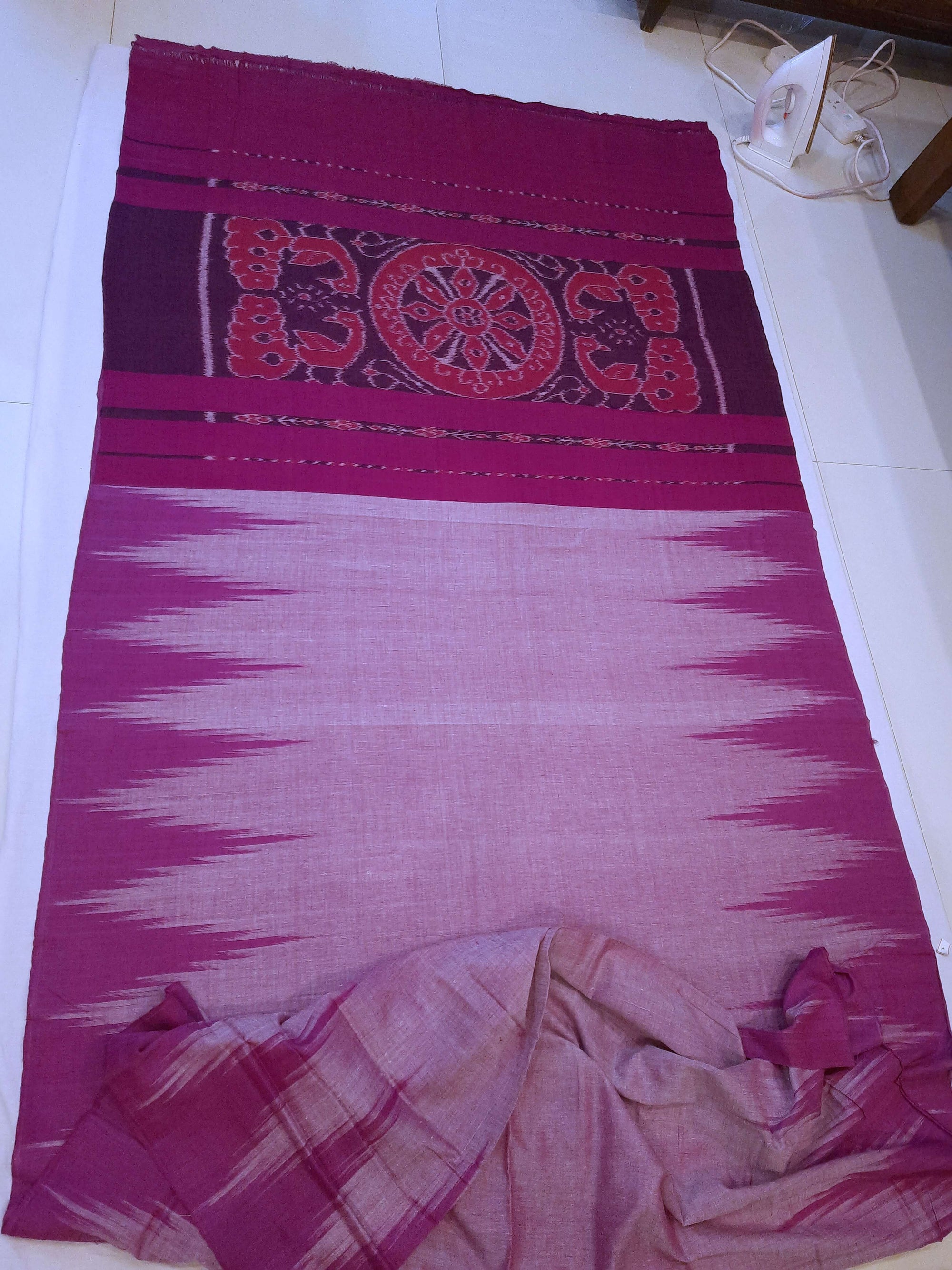 Purple Pink Cotton Odisha Ikat saree  with mix match cotton ikat blouse