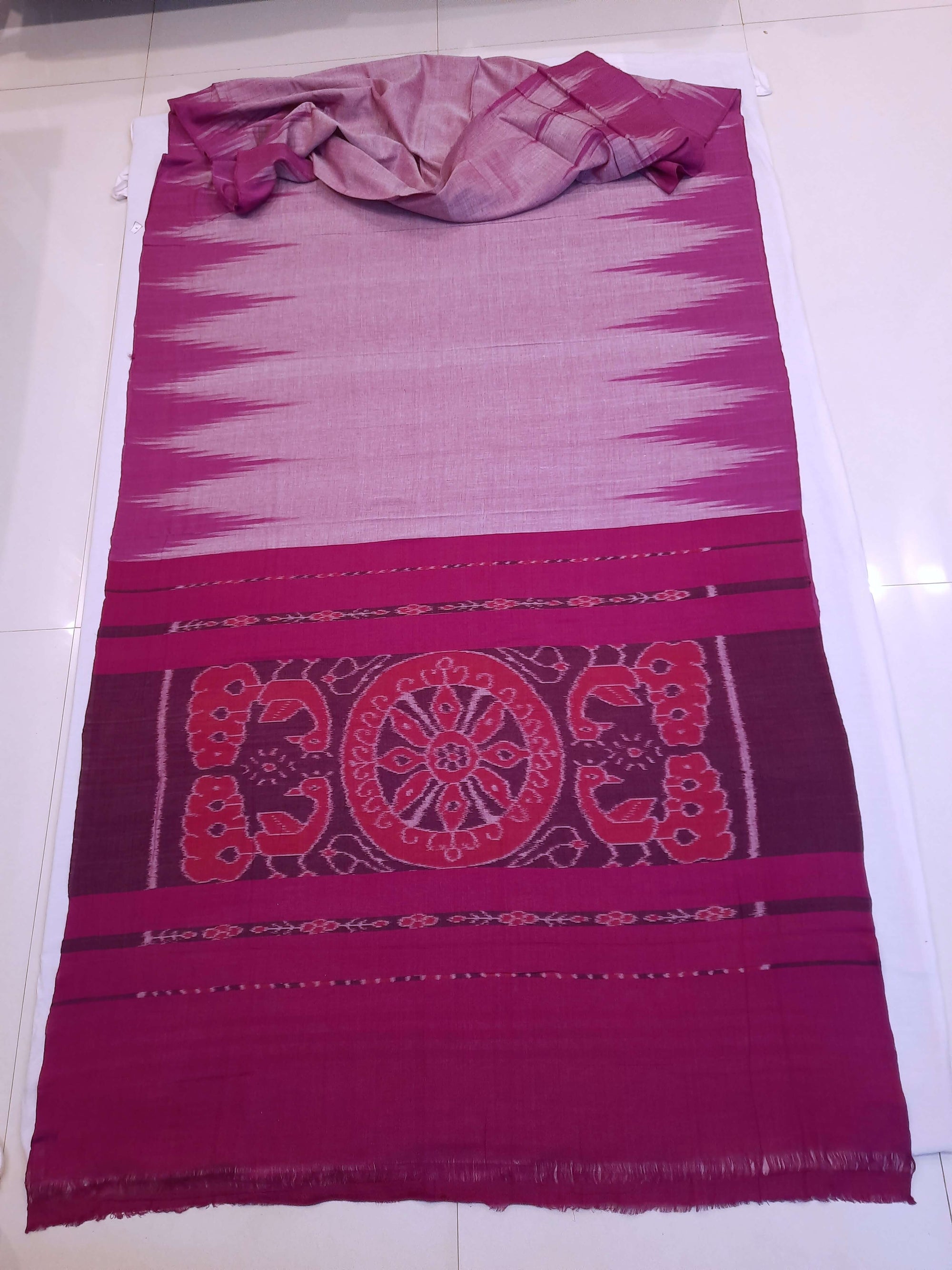 Purple Pink Cotton Odisha Ikat saree  with mix match cotton ikat blouse