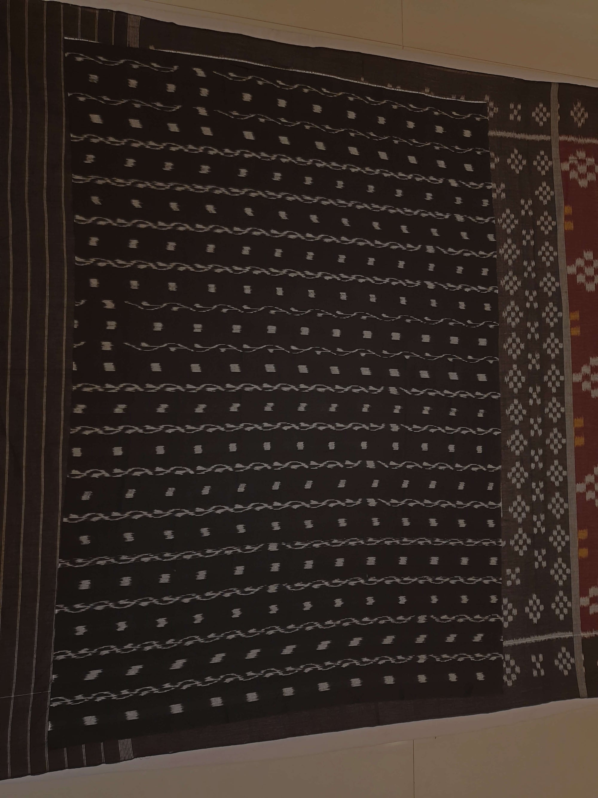 Brown Cotton Odisha Ikat saree with cotton ikat blouse piece