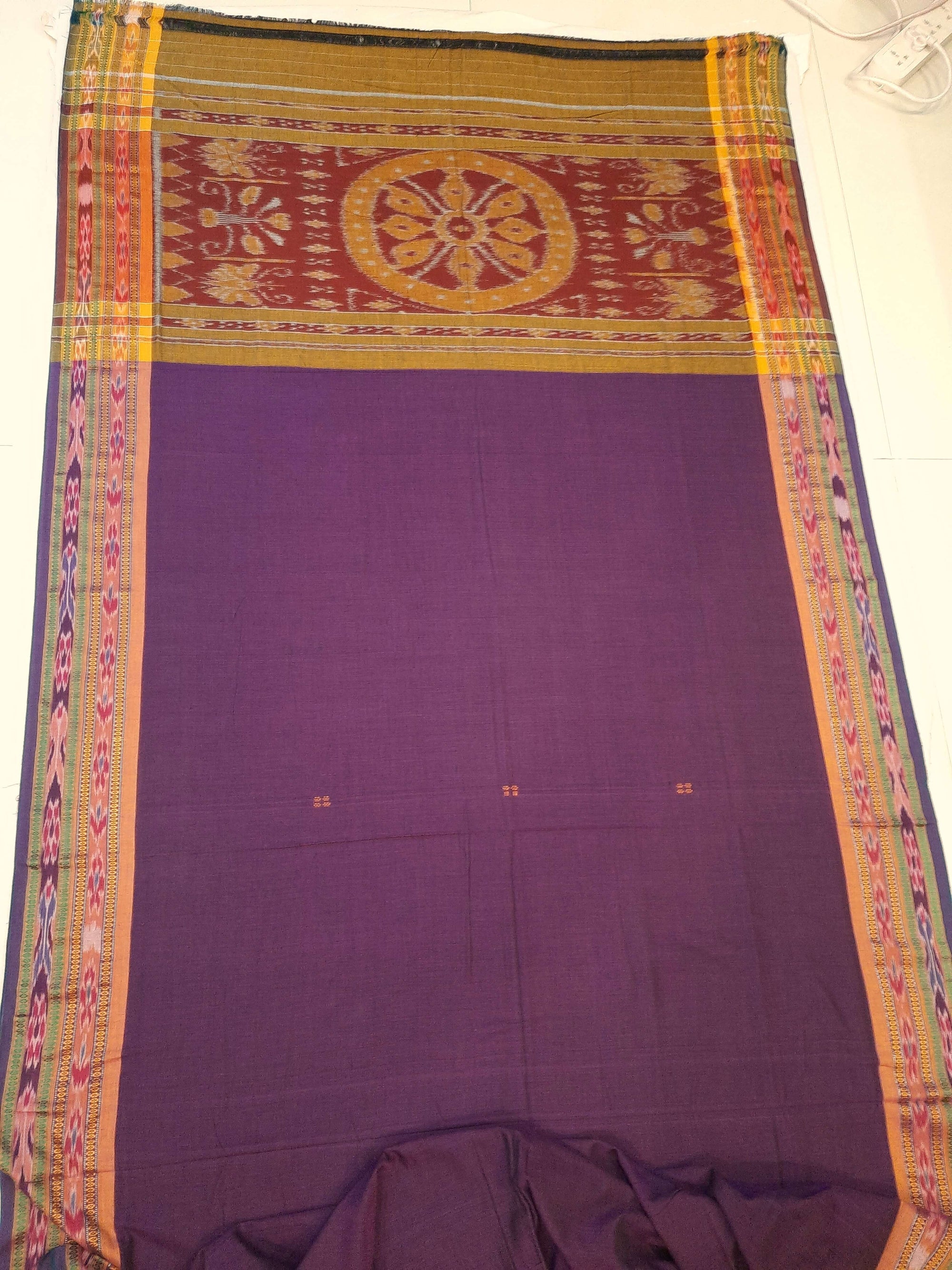 Violet Cotton Odisha Ikat saree  with mix match cotton ikat blouse
