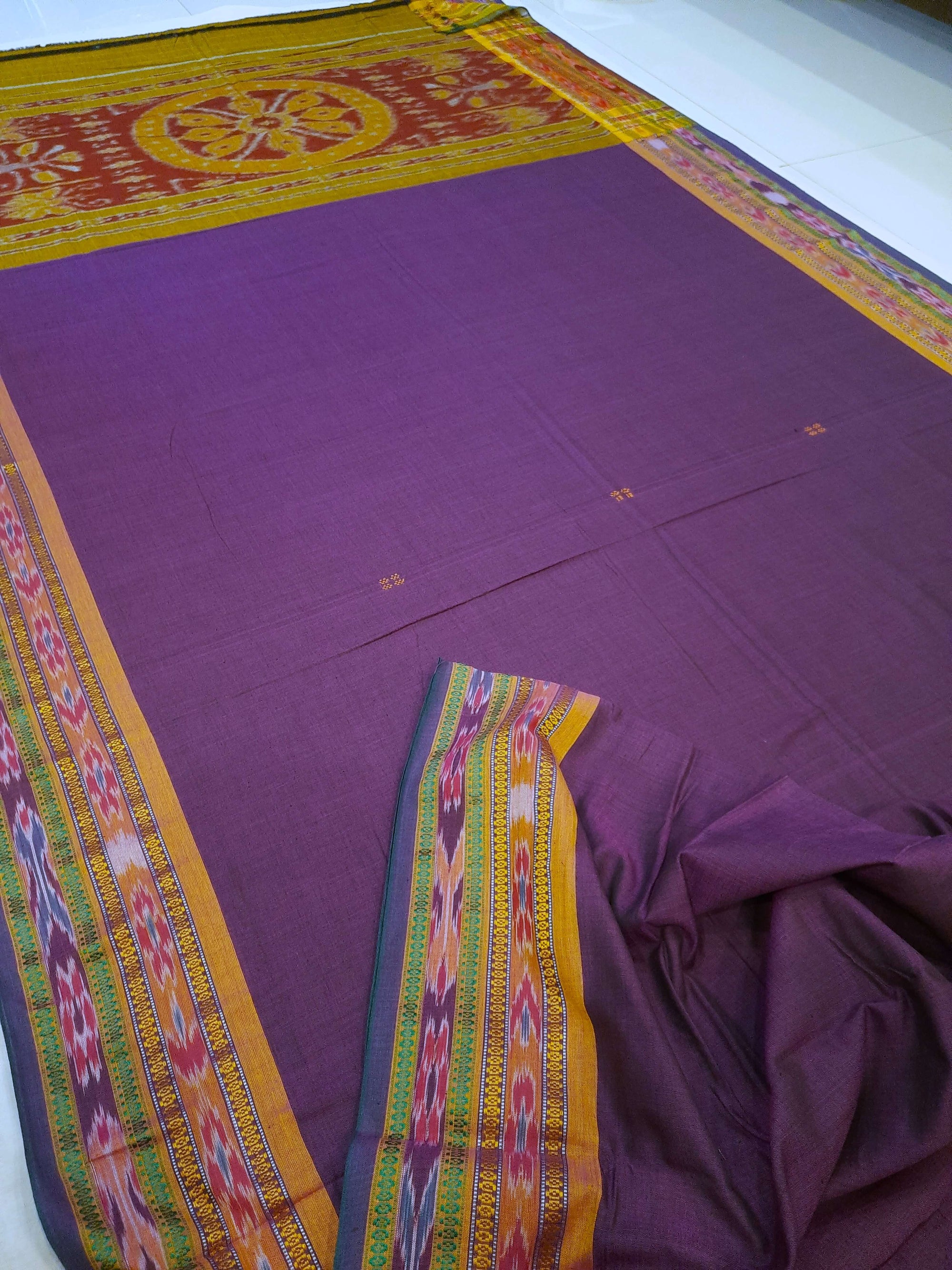 Violet Cotton Odisha Ikat saree  with mix match cotton ikat blouse