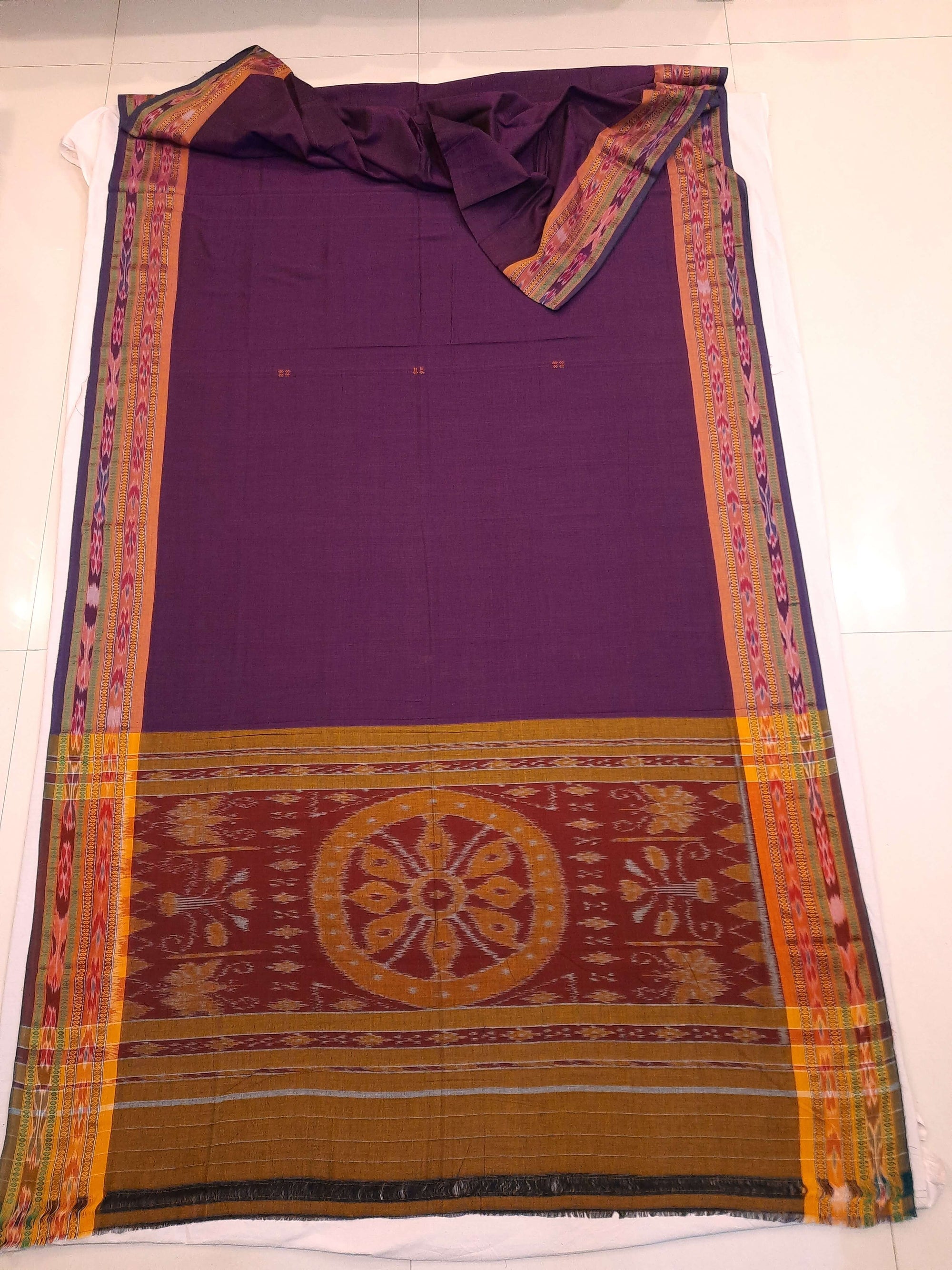 Violet Cotton Odisha Ikat saree  with mix match cotton ikat blouse