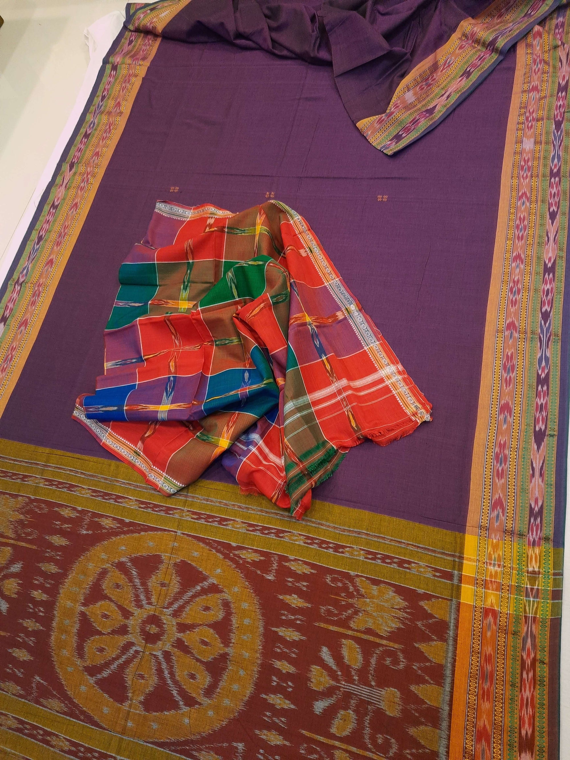 Violet Cotton Odisha Ikat saree  with mix match cotton ikat blouse