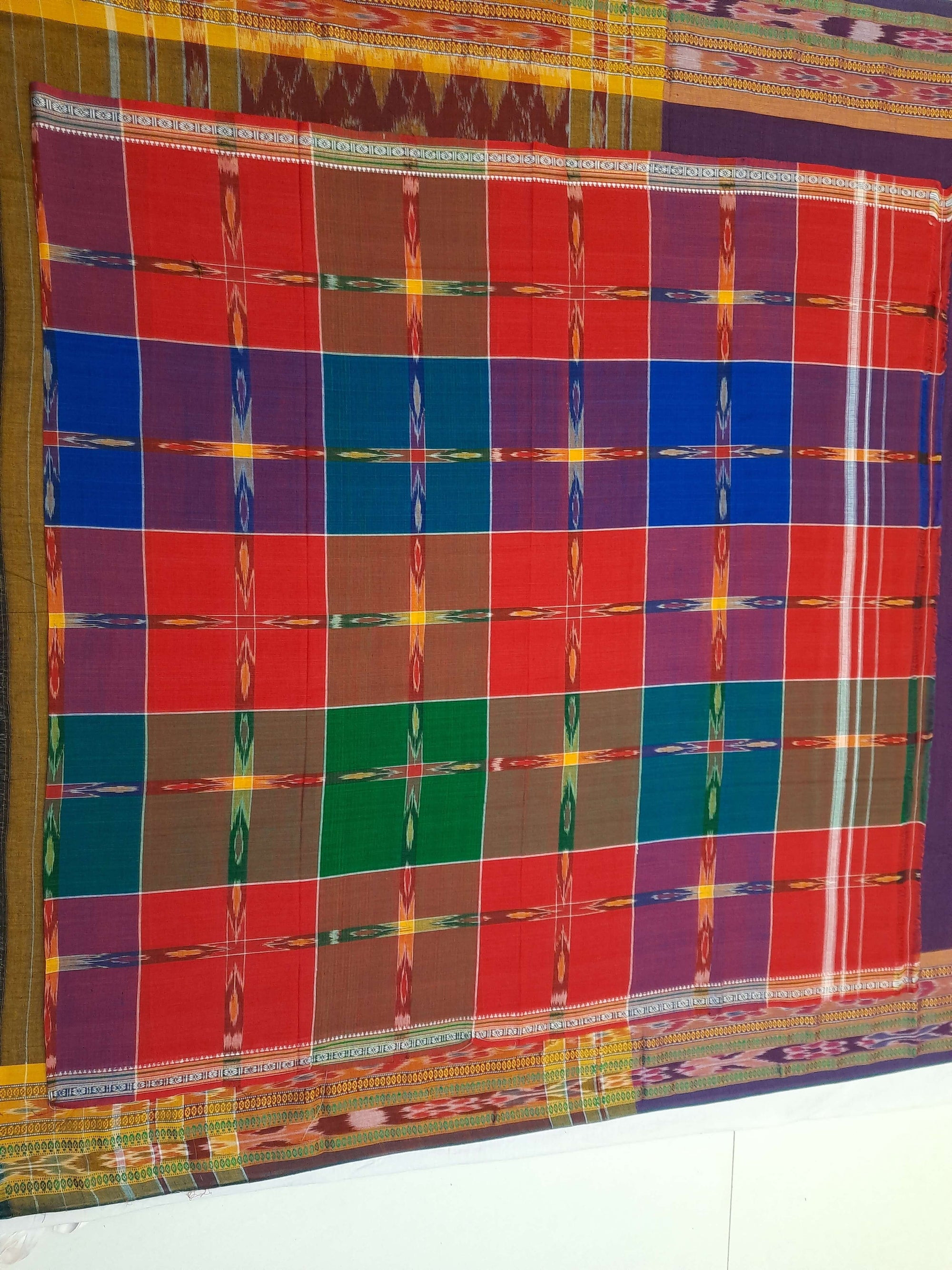 Violet Cotton Odisha Ikat saree  with mix match cotton ikat blouse