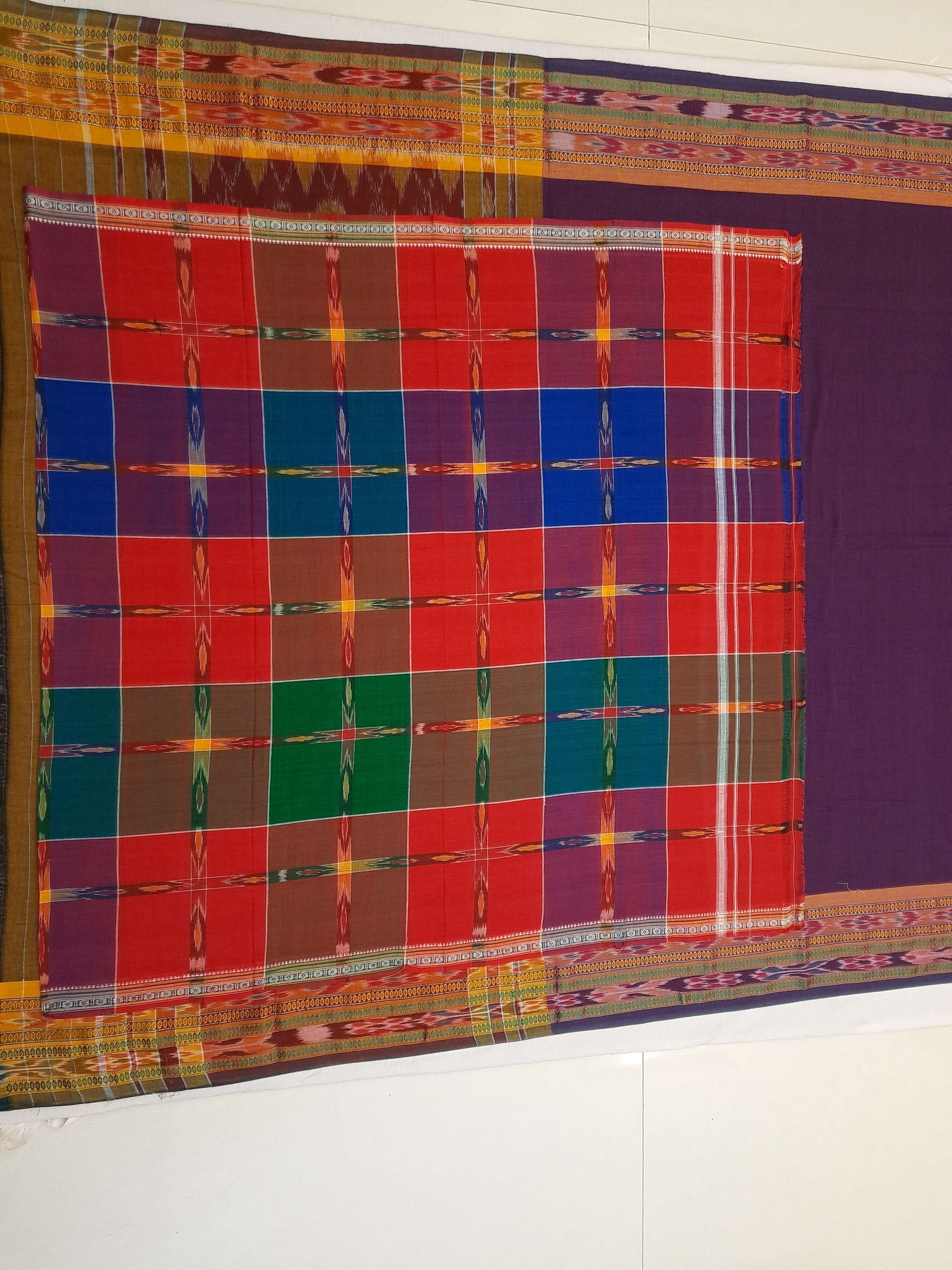 Violet Cotton Odisha Ikat saree  with mix match cotton ikat blouse