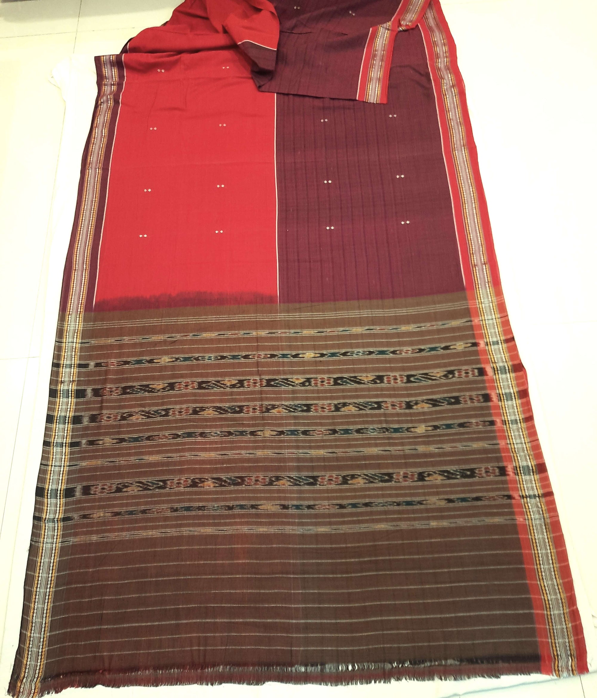 Violet Pink Cotton Odisha Ikat saree  with mix match cotton ikat blouse