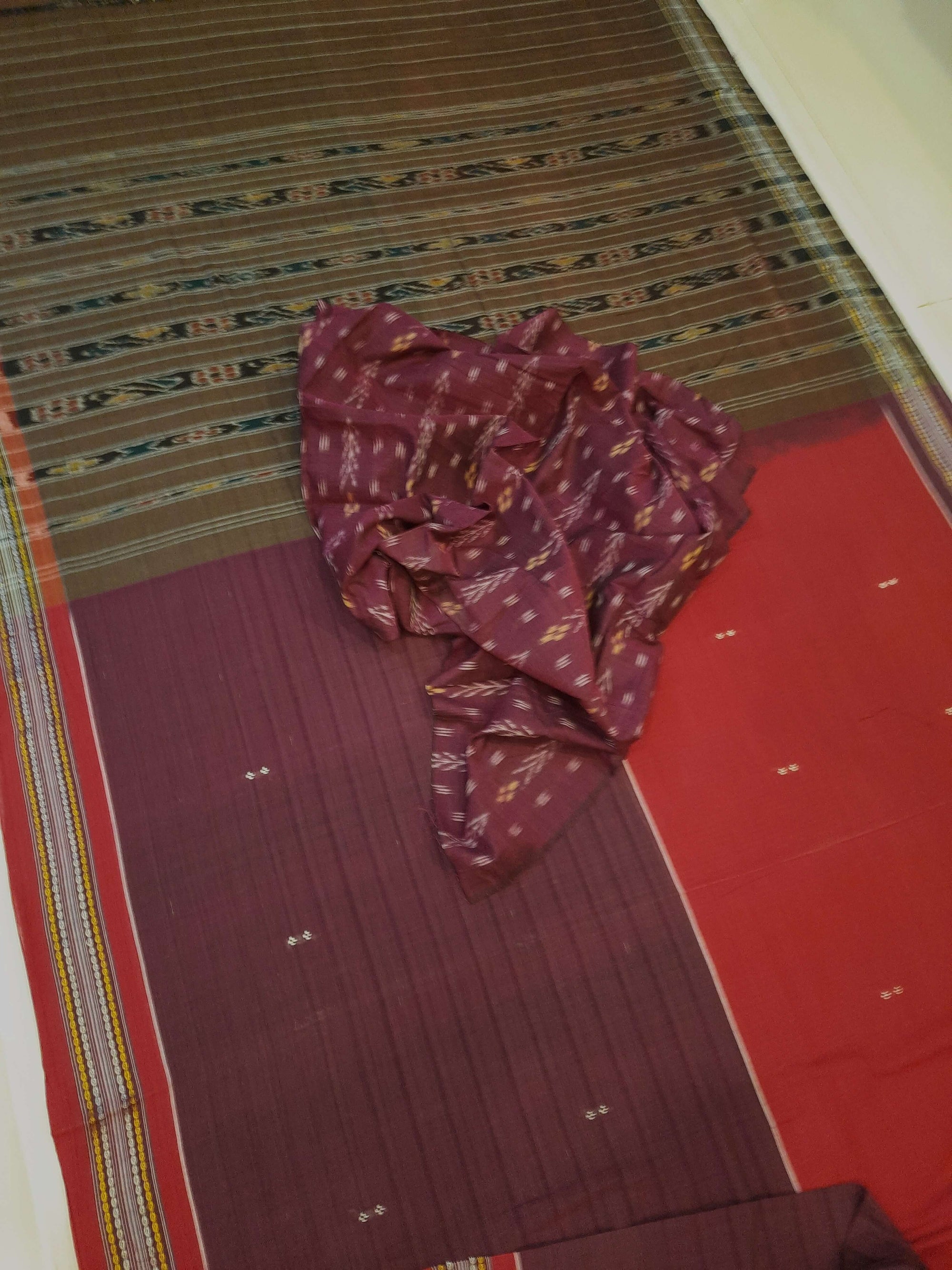 Violet Pink Cotton Odisha Ikat saree  with mix match cotton ikat blouse
