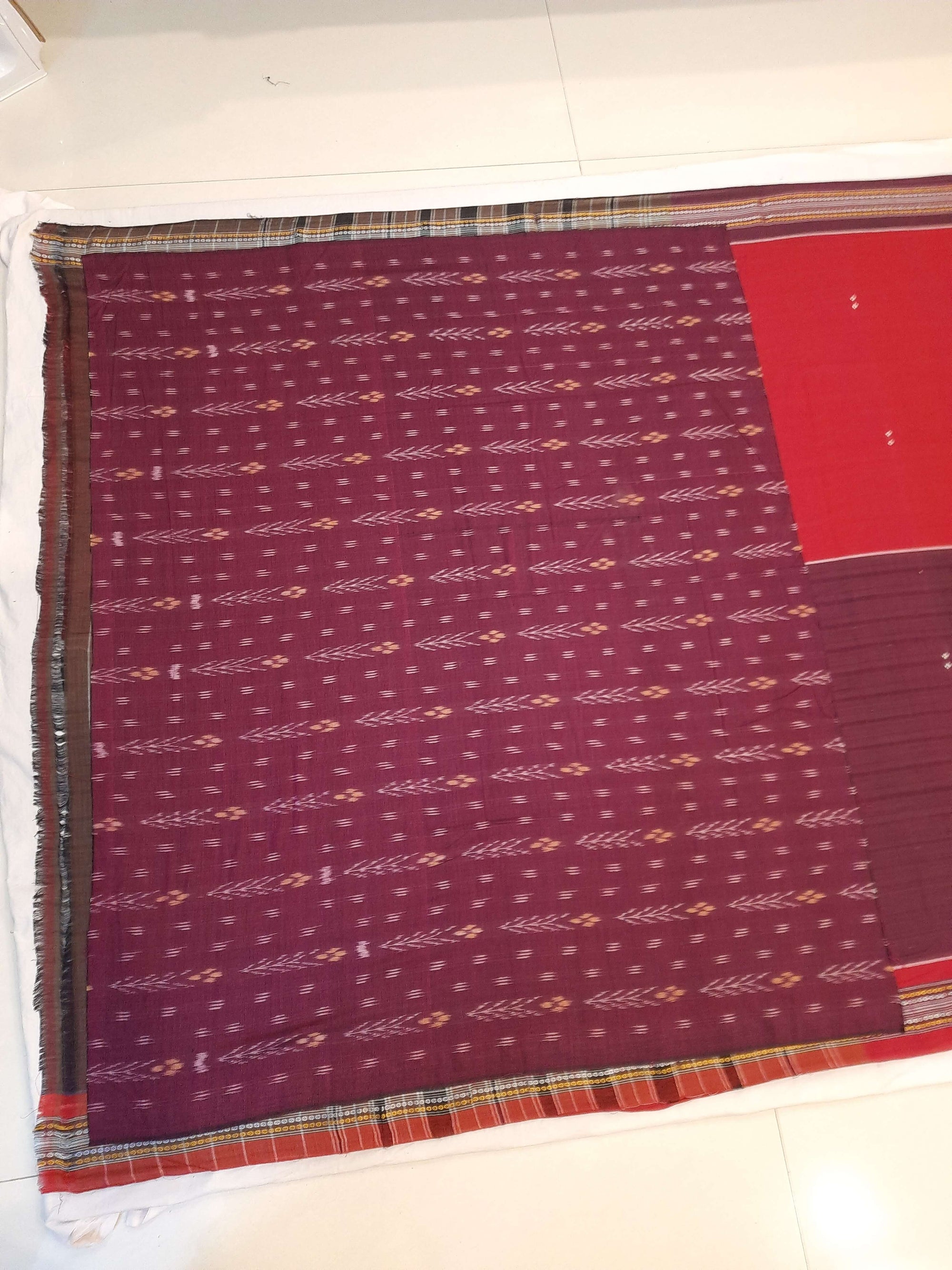 Violet Pink Cotton Odisha Ikat saree  with mix match cotton ikat blouse