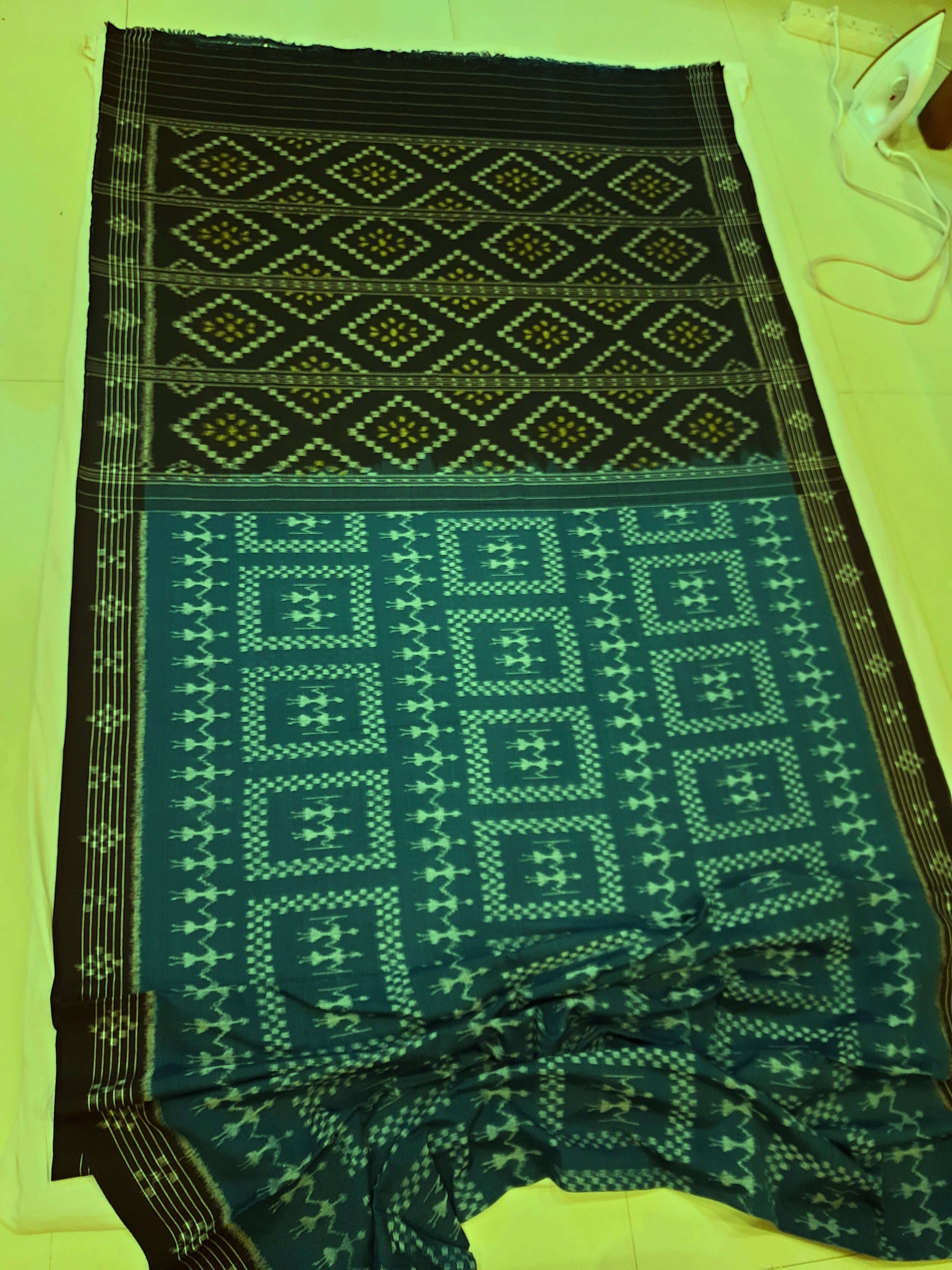 Blue Cotton Odisha Ikat saree  with mix match cotton ikat blouse piece