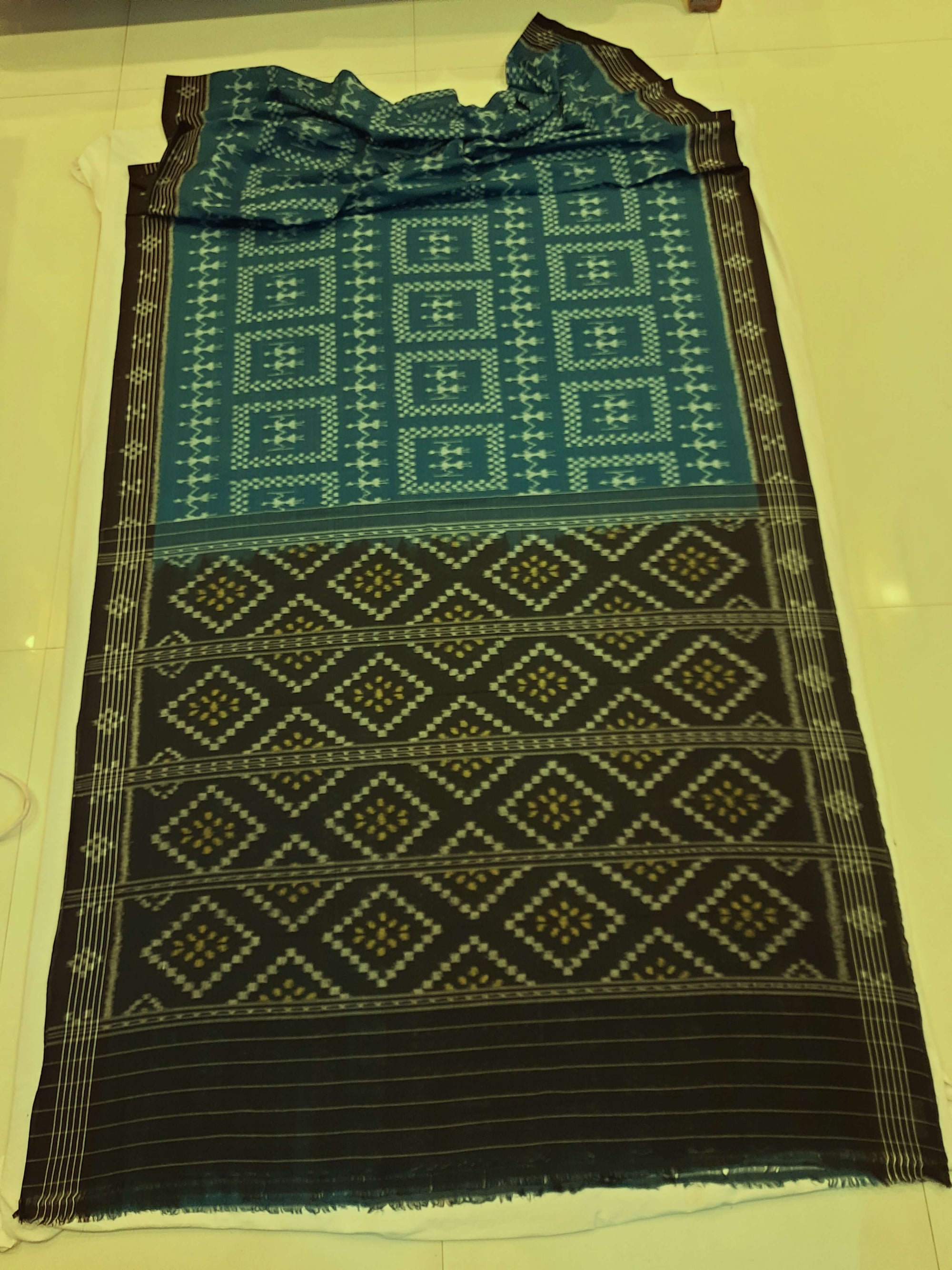 Blue Cotton Odisha Ikat saree  with mix match cotton ikat blouse piece