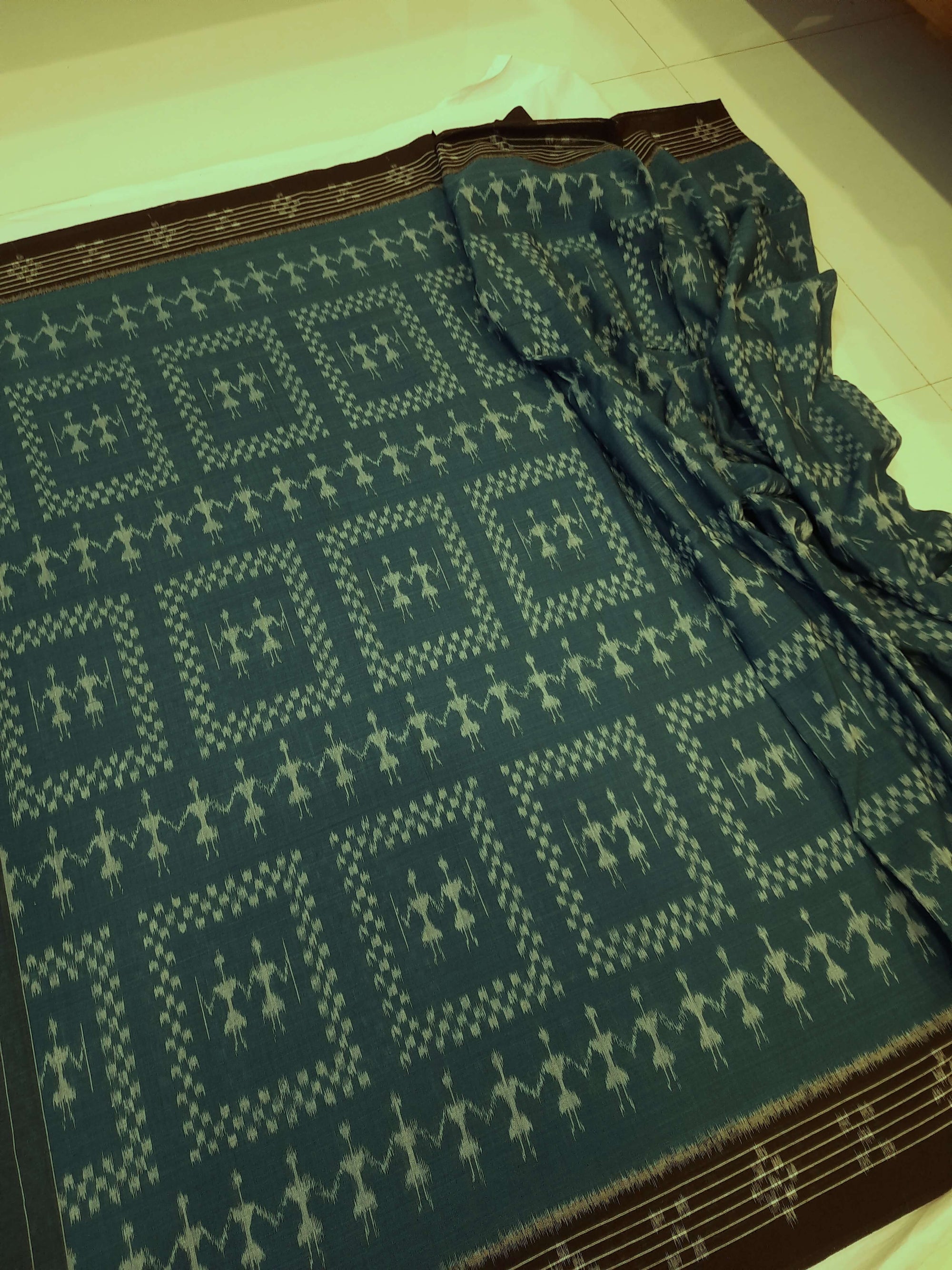 Blue Cotton Odisha Ikat saree  with mix match cotton ikat blouse piece