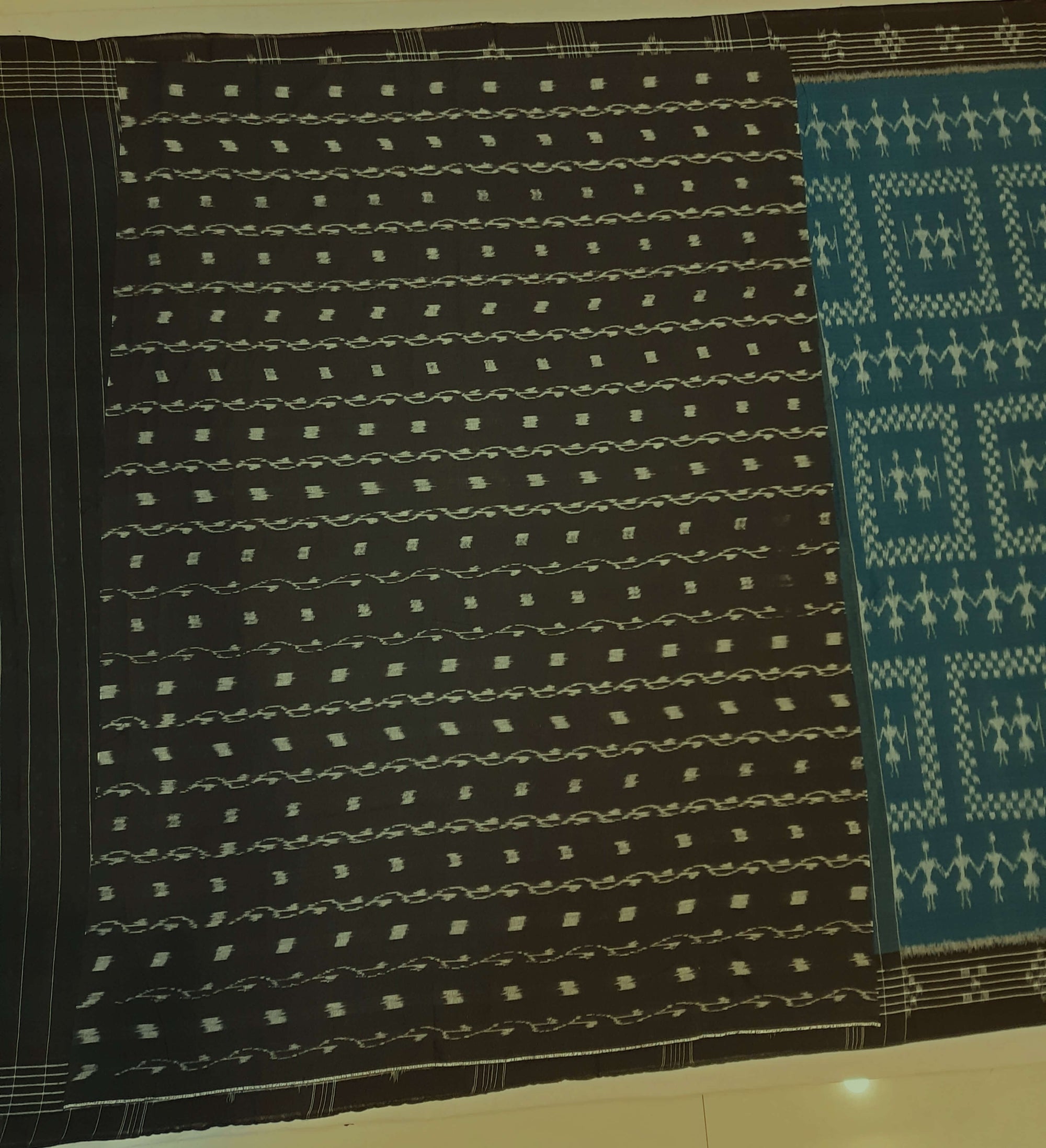 Blue Cotton Odisha Ikat saree  with mix match cotton ikat blouse piece