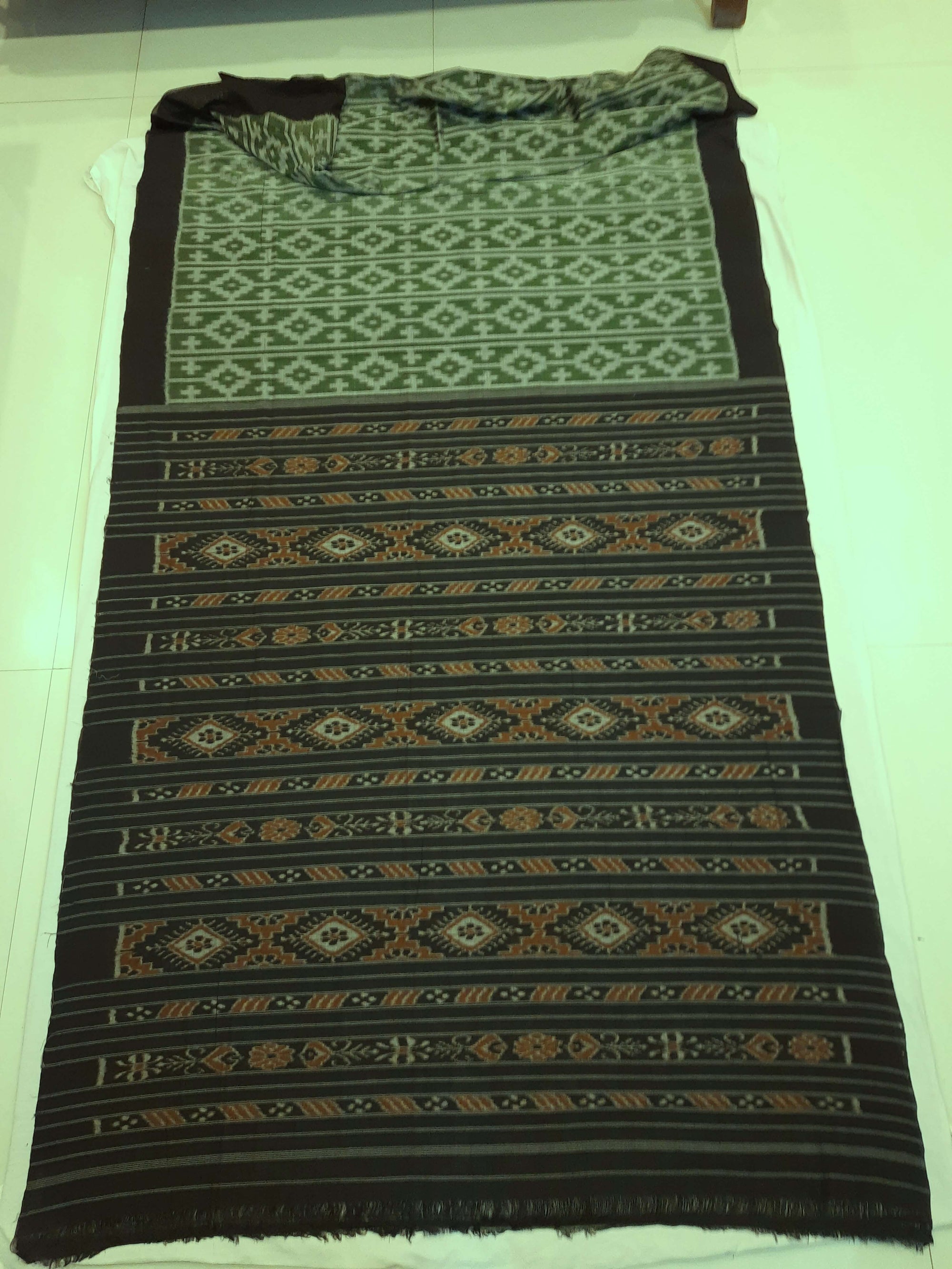 Green Cotton Odisha Ikat saree with mix match cotton ikat blouse piece