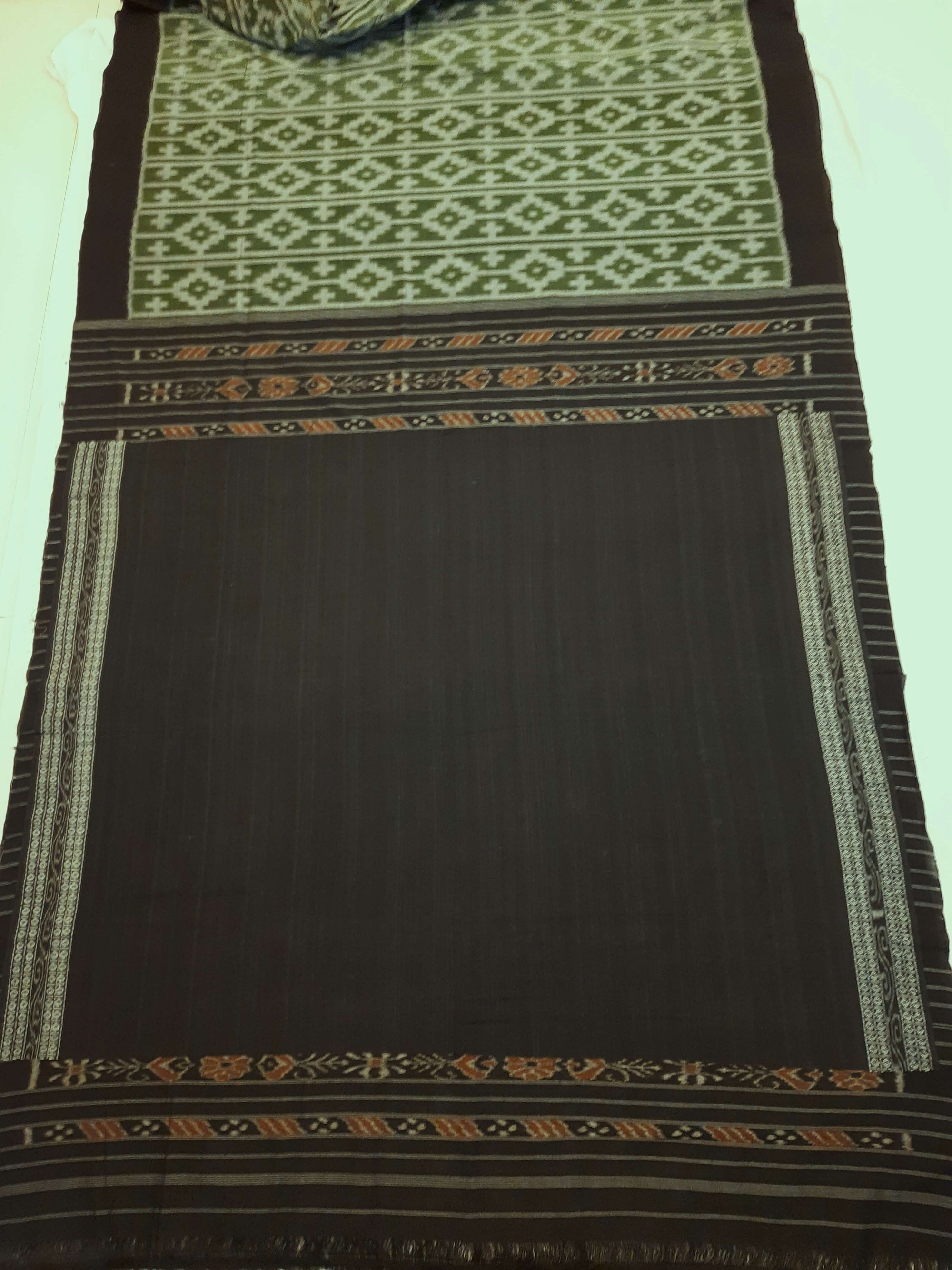 Green Cotton Odisha Ikat saree with mix match cotton ikat blouse piece