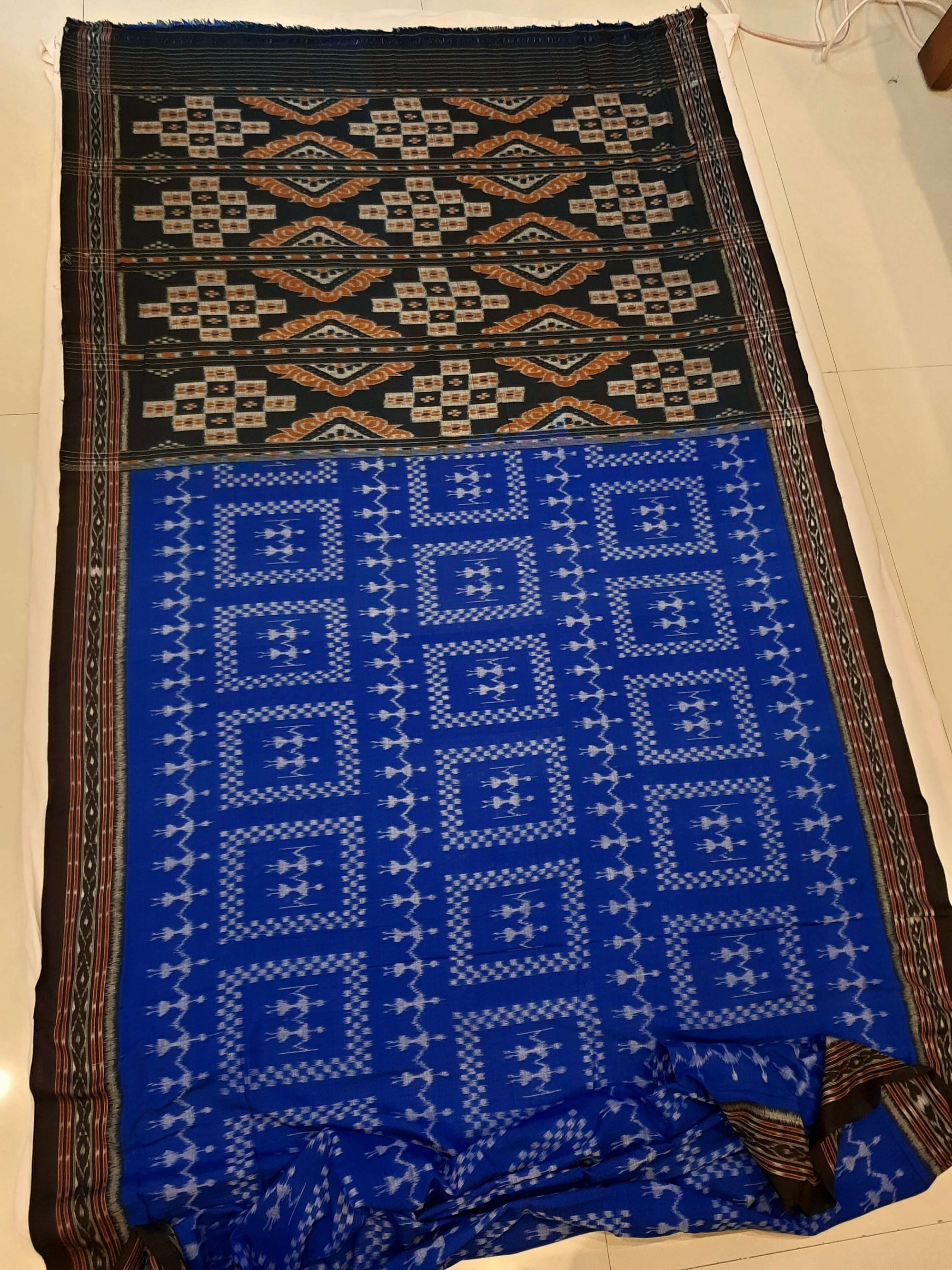 Blue Cotton Odisha Ikat saree  with mix match cotton ikat blouse piece