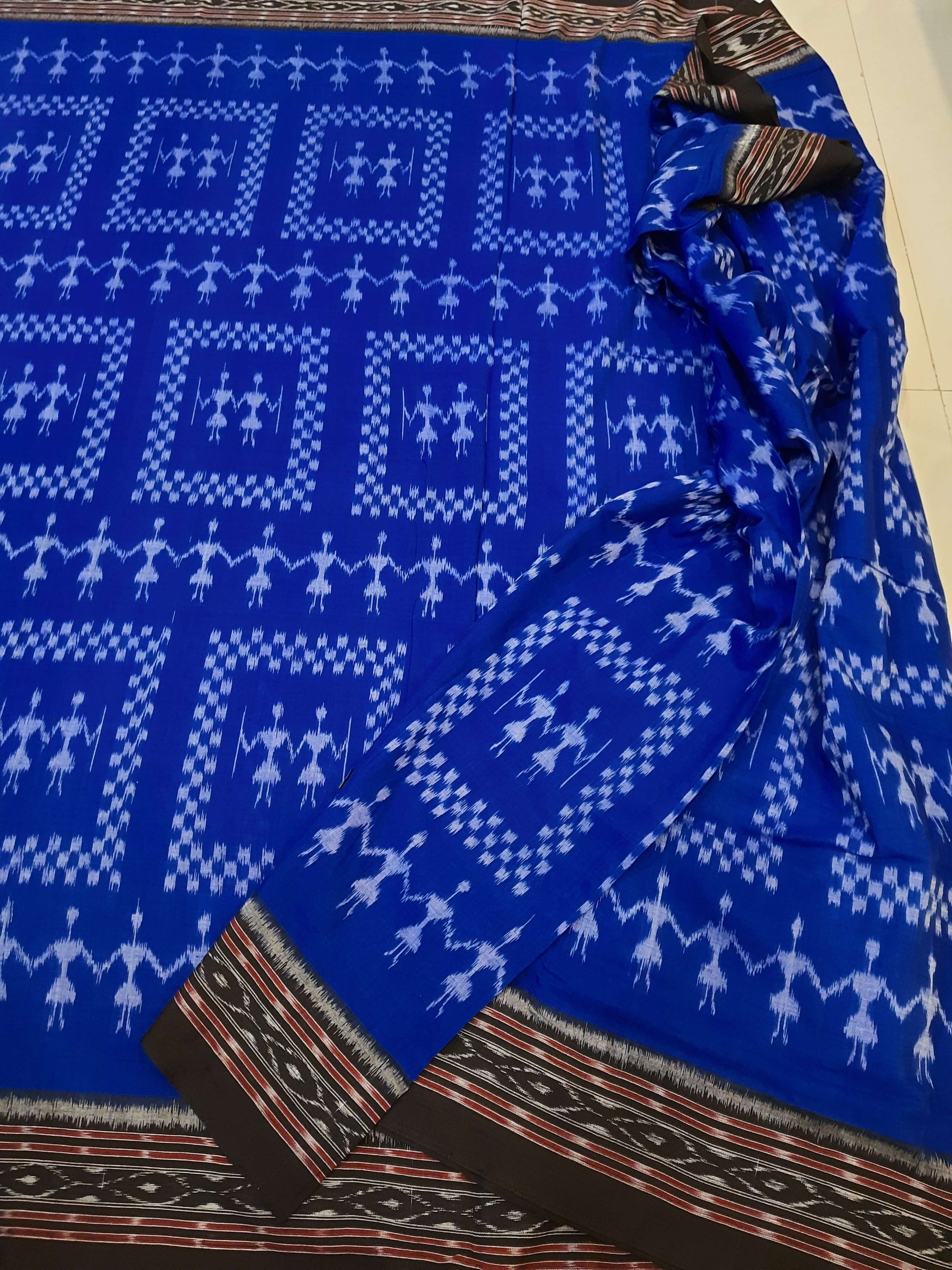 Blue Cotton Odisha Ikat saree  with mix match cotton ikat blouse piece