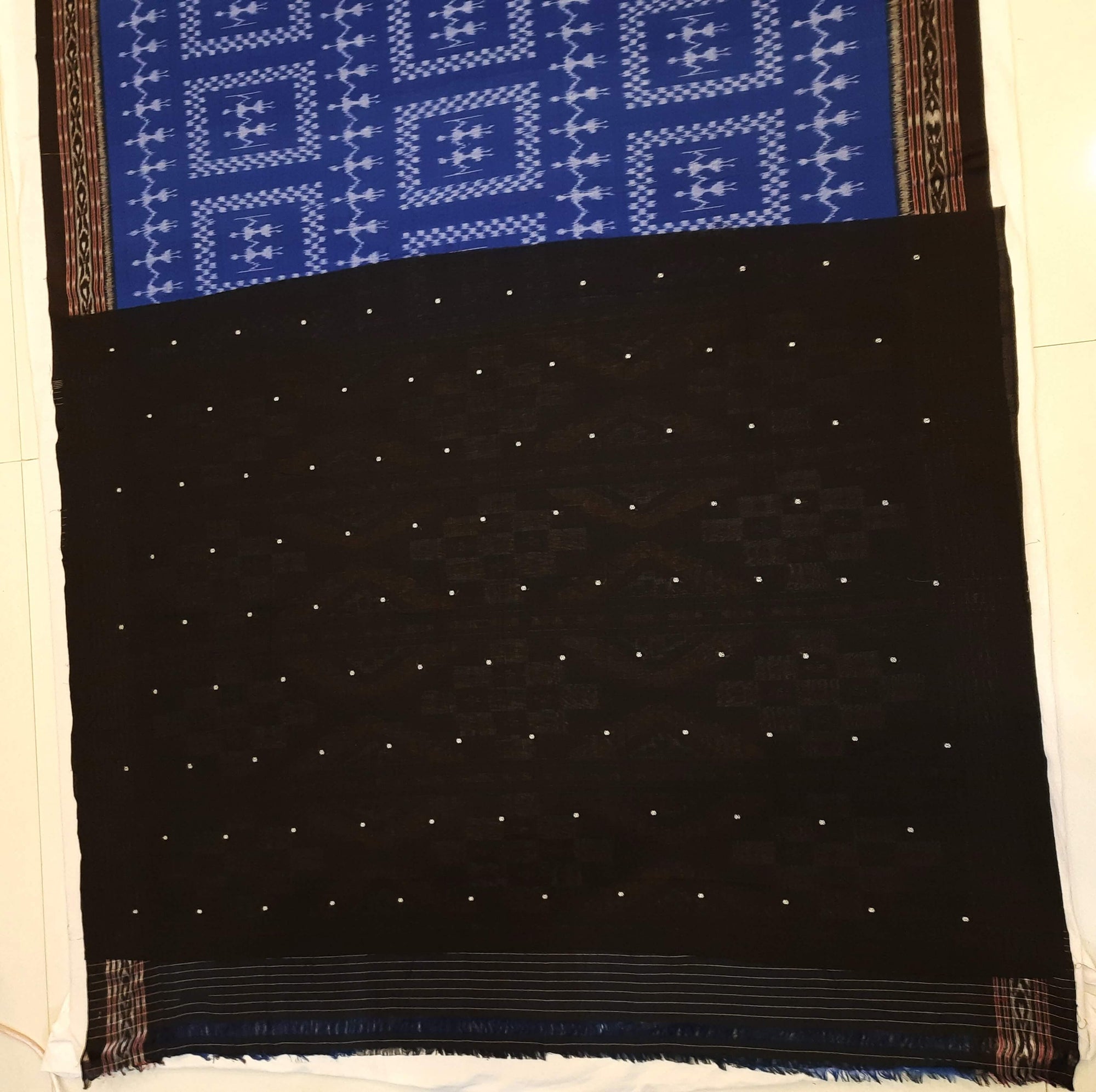 Blue Cotton Odisha Ikat saree  with mix match cotton ikat blouse piece