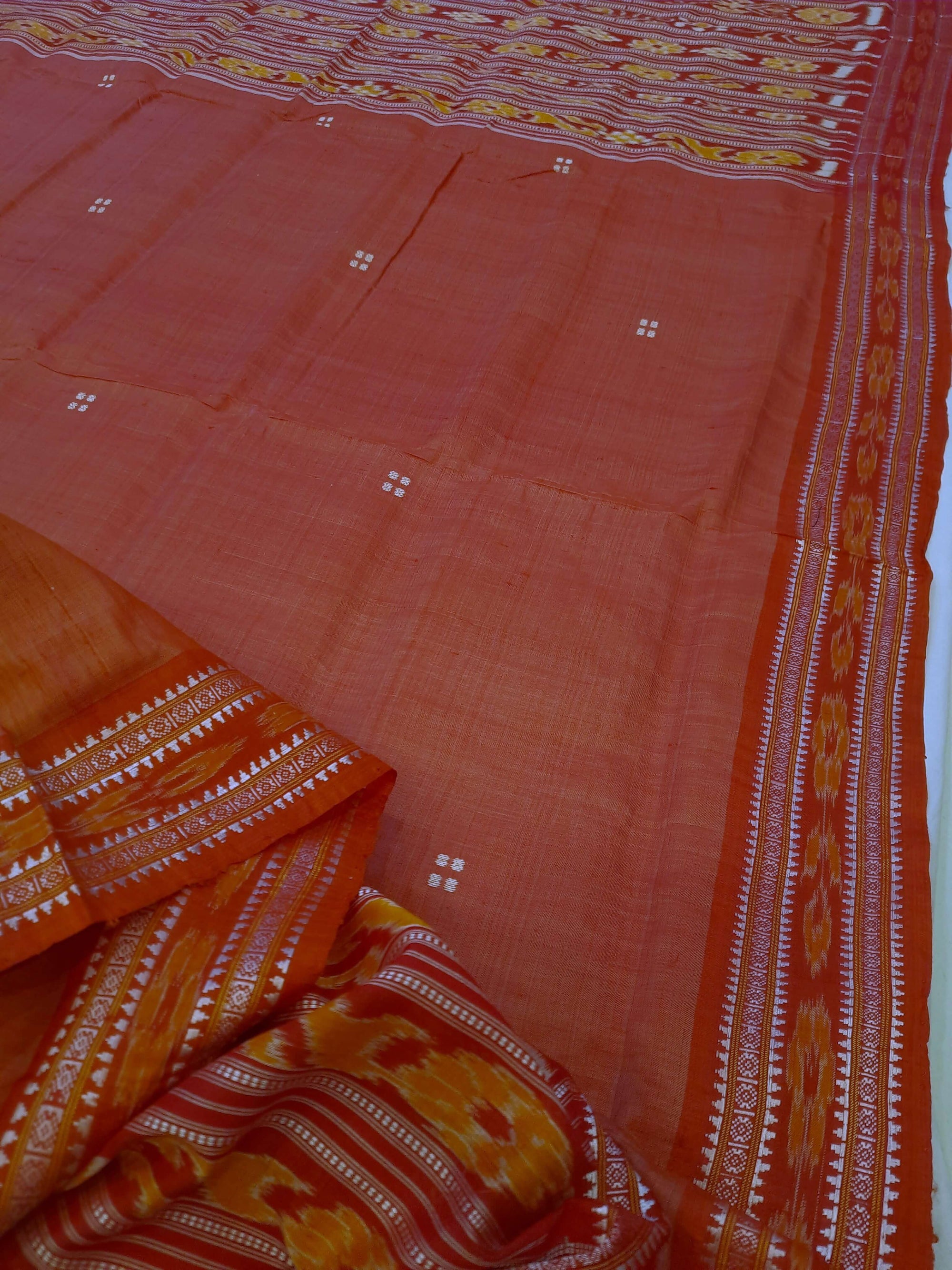 Pink with Red Patli pleats Tussar Silk Odisha Ikat Saree with cotton ikat blouse piece