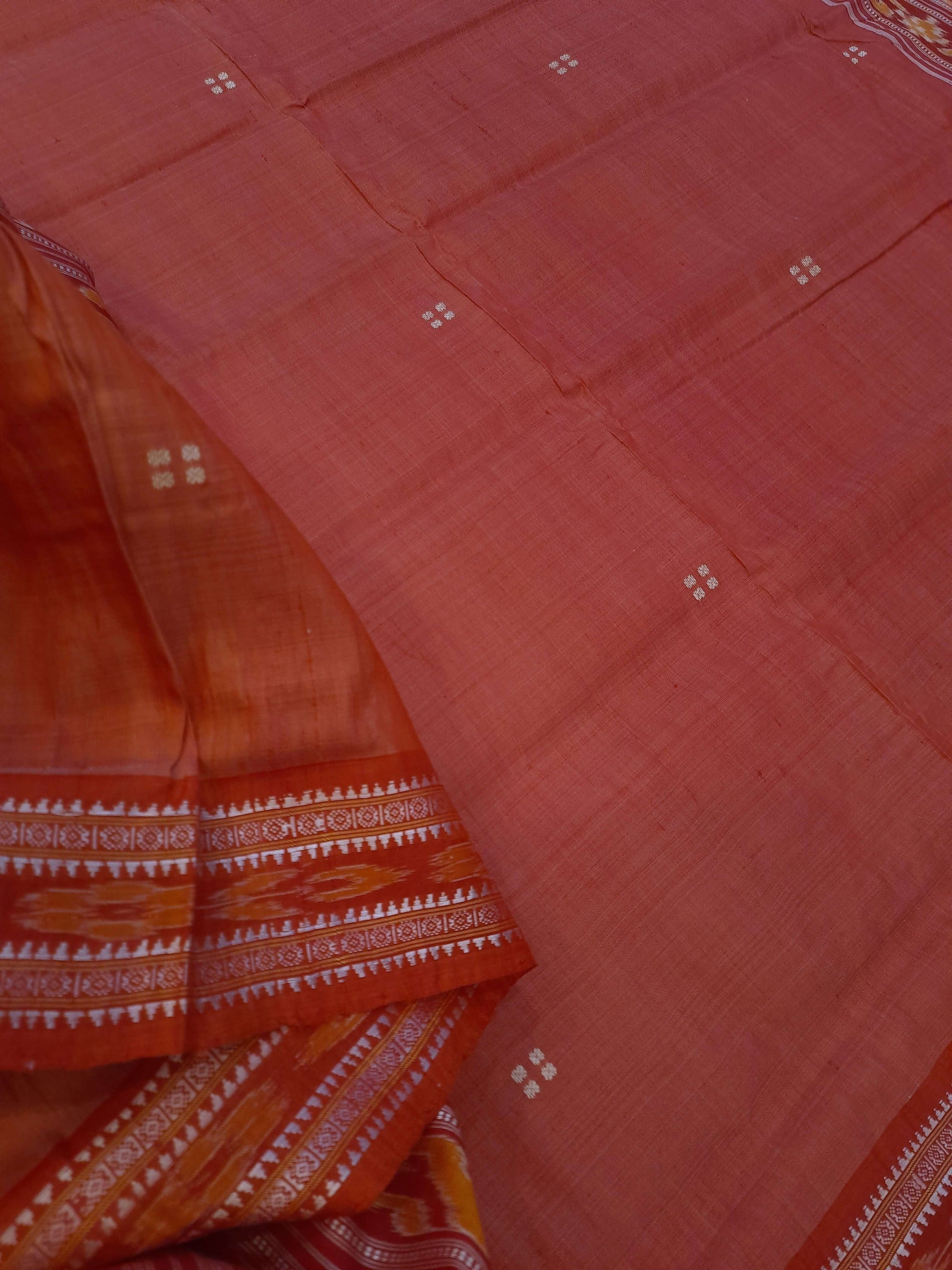 Pink with Red Patli pleats Tussar Silk Odisha Ikat Saree with cotton ikat blouse piece