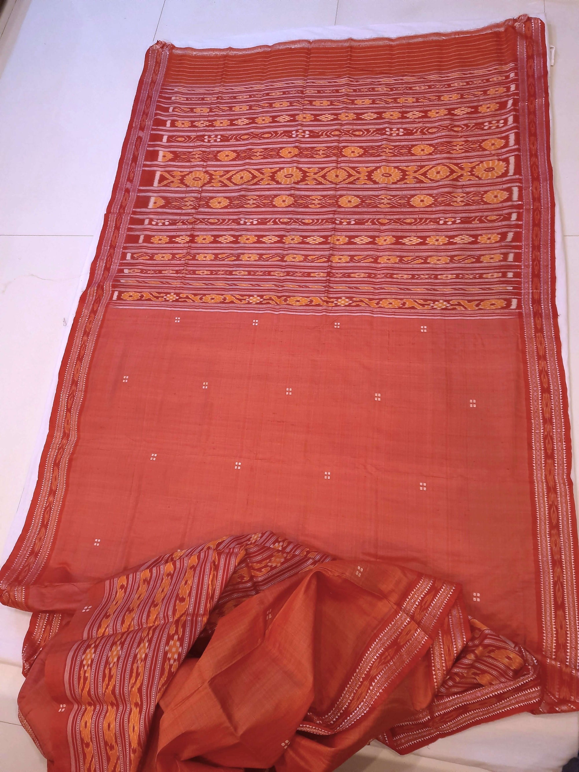Pink with Red Patli pleats Tussar Silk Odisha Ikat Saree with cotton ikat blouse piece