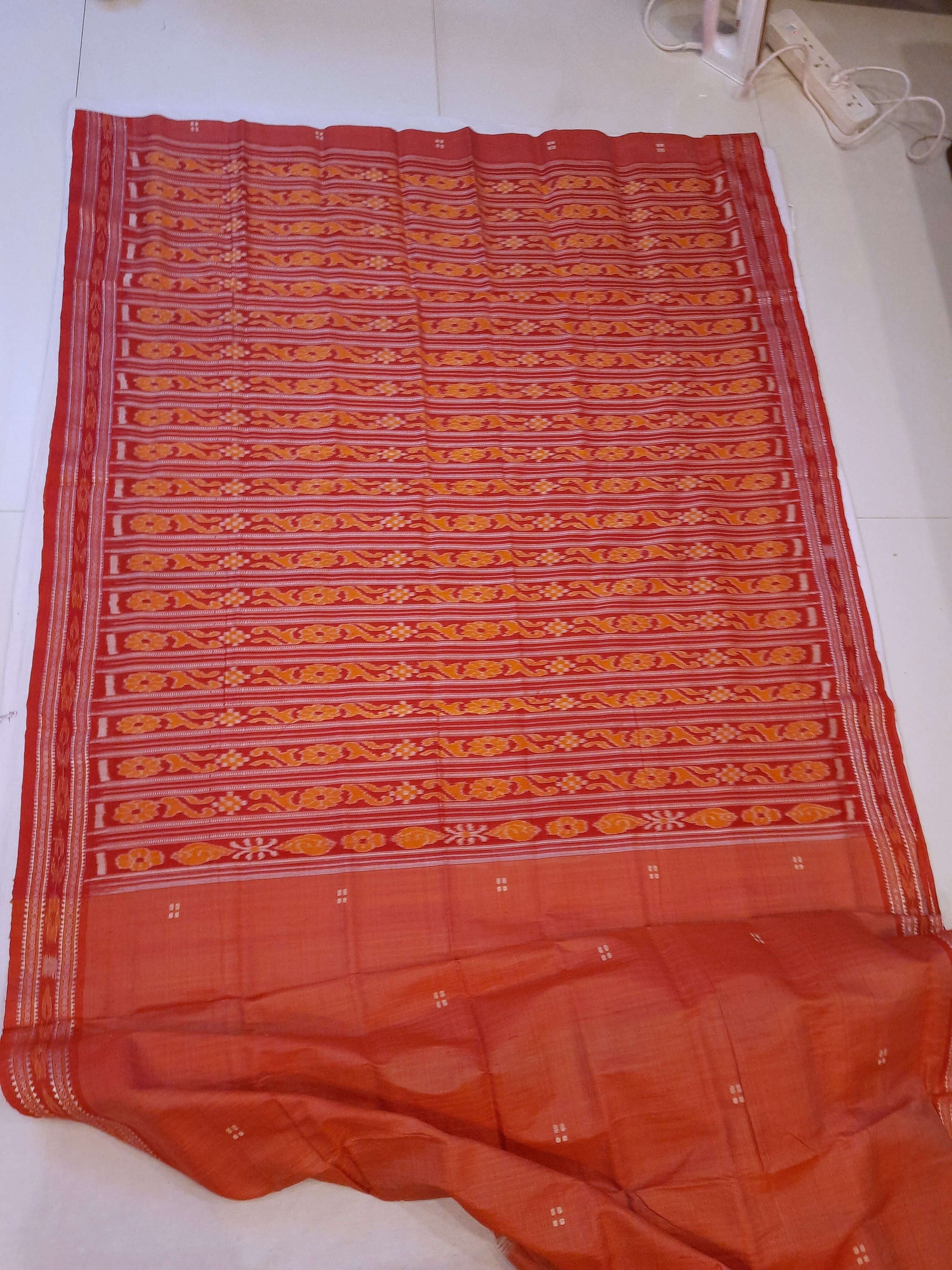 Pink with Red Patli pleats Tussar Silk Odisha Ikat Saree with cotton ikat blouse piece