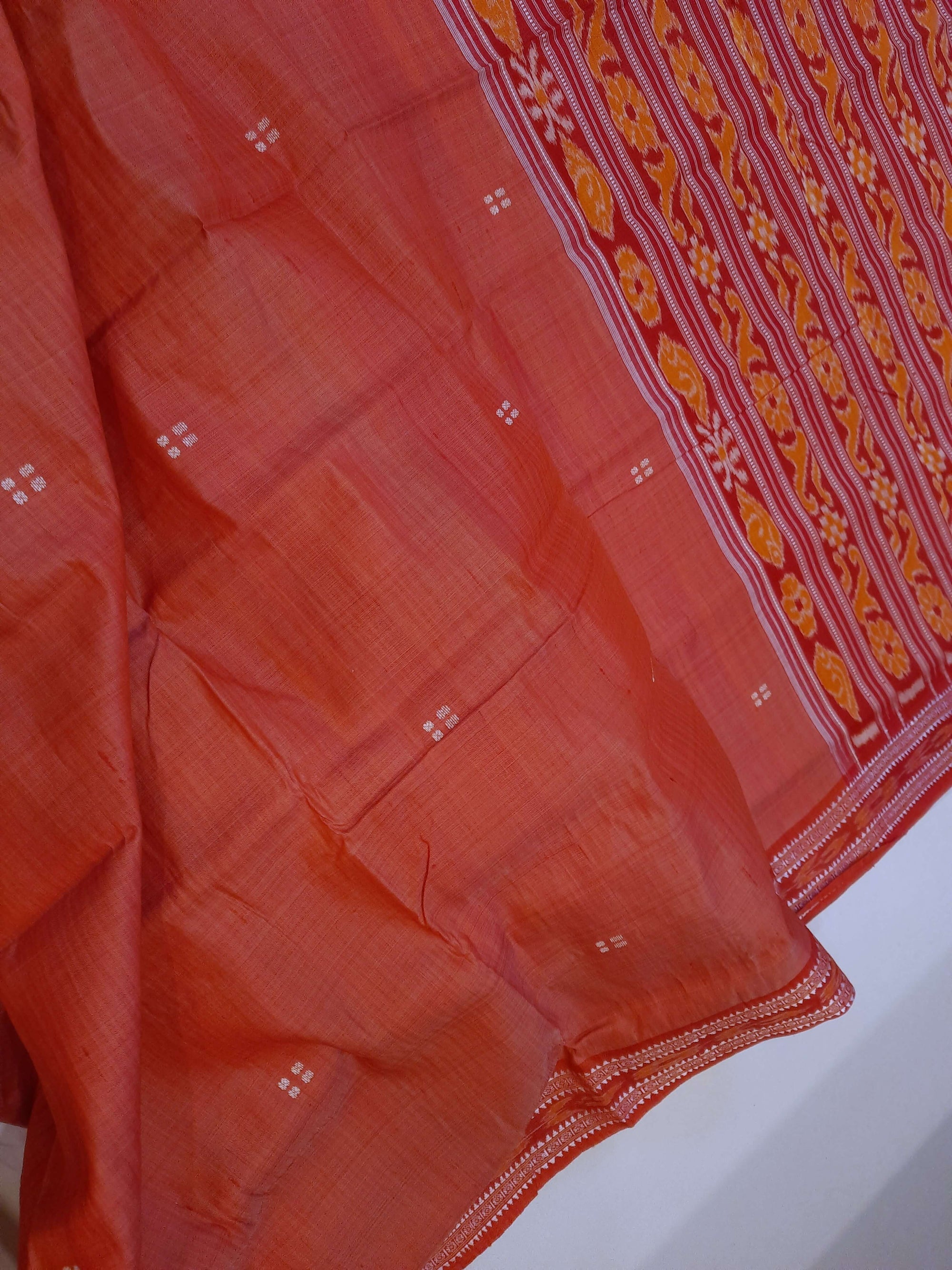 Pink with Red Patli pleats Tussar Silk Odisha Ikat Saree with cotton ikat blouse piece
