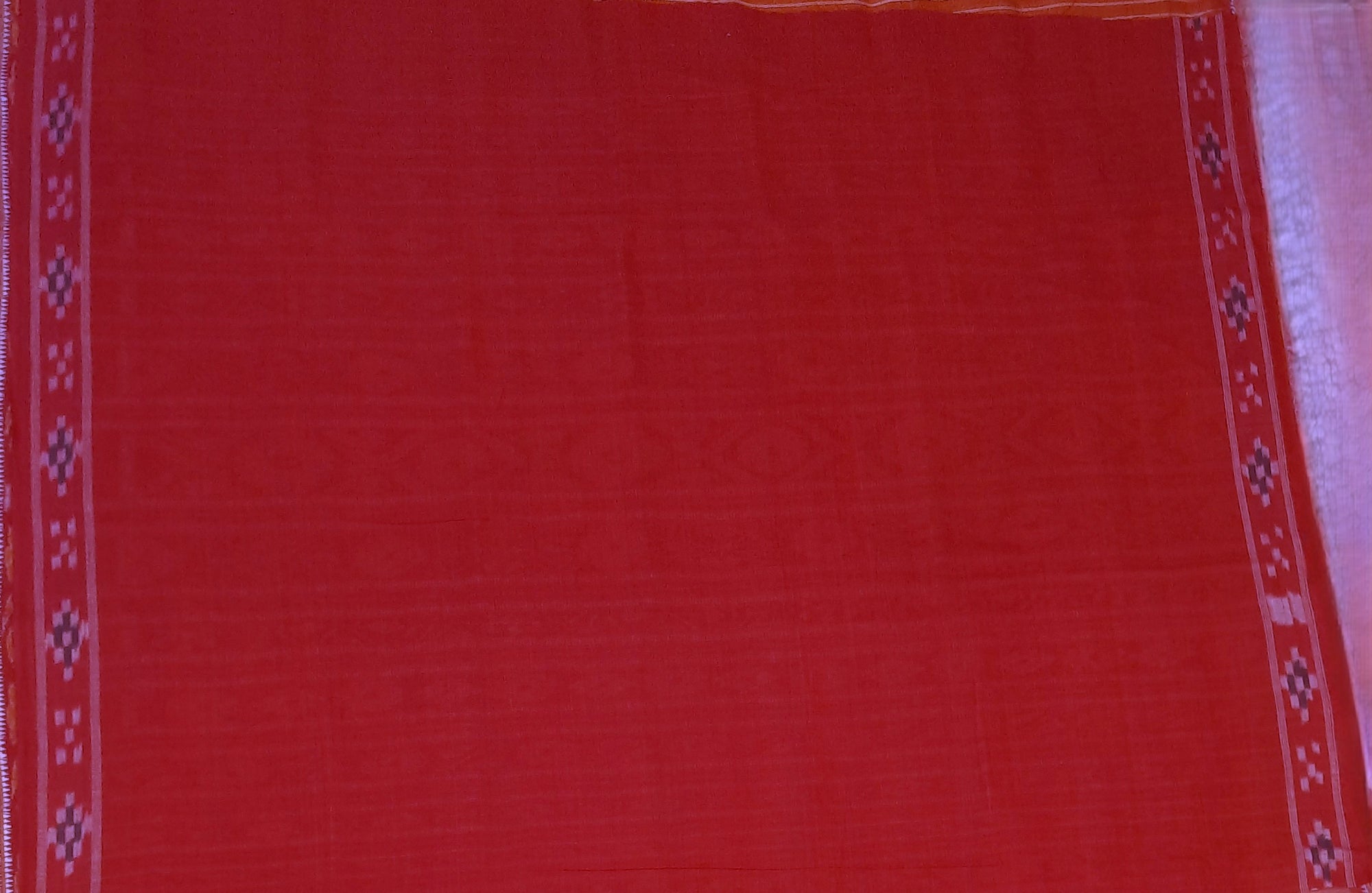 Rust with Red Cotton Odisha Ikat saree with cotton ikat blouse piece
