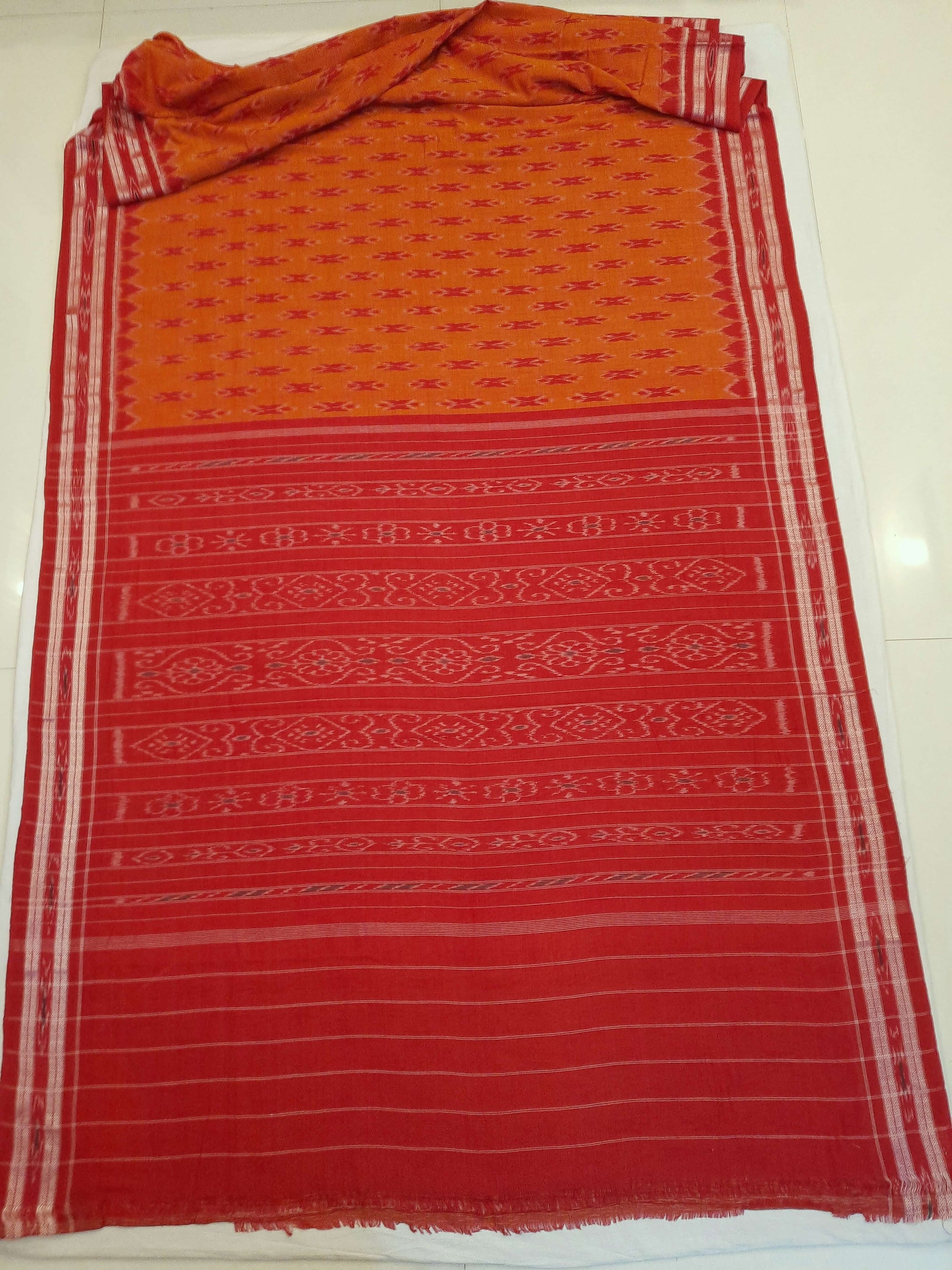 Rust with Red Cotton Odisha Ikat saree with cotton ikat blouse piece