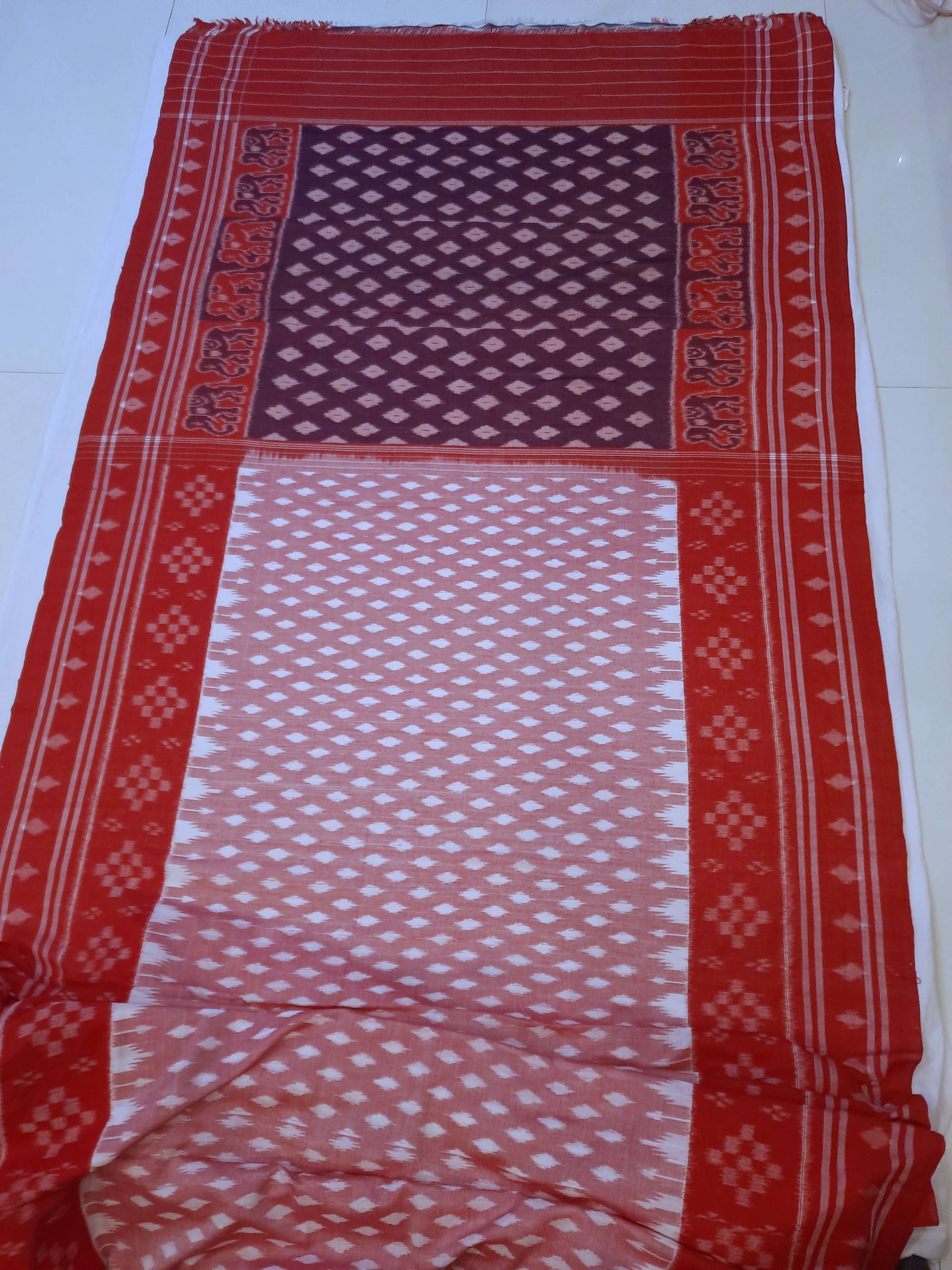 Pink with Red Cotton Odisha Ikat saree with cotton ikat blouse piece