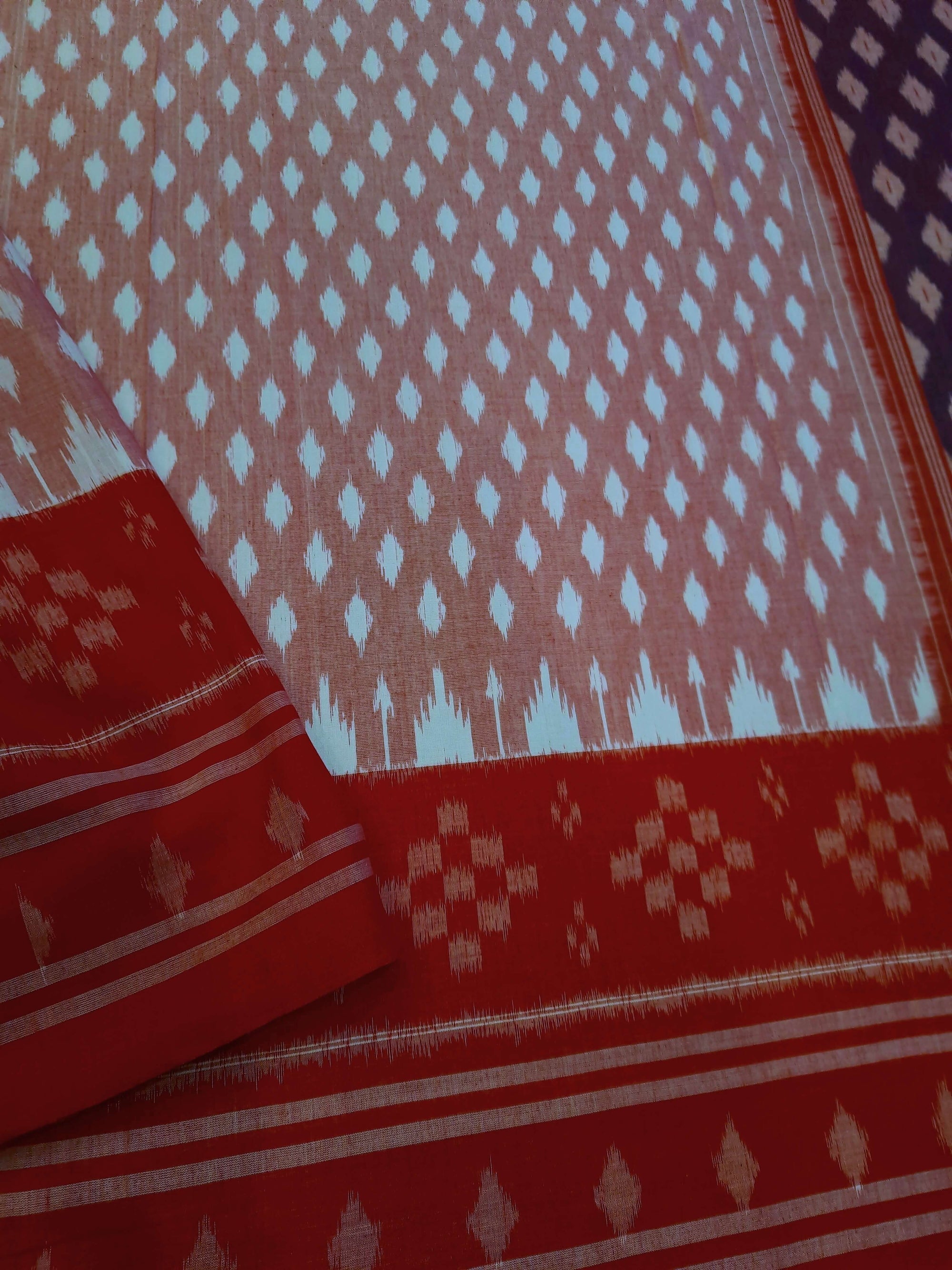 Pink with Red Cotton Odisha Ikat saree with cotton ikat blouse piece