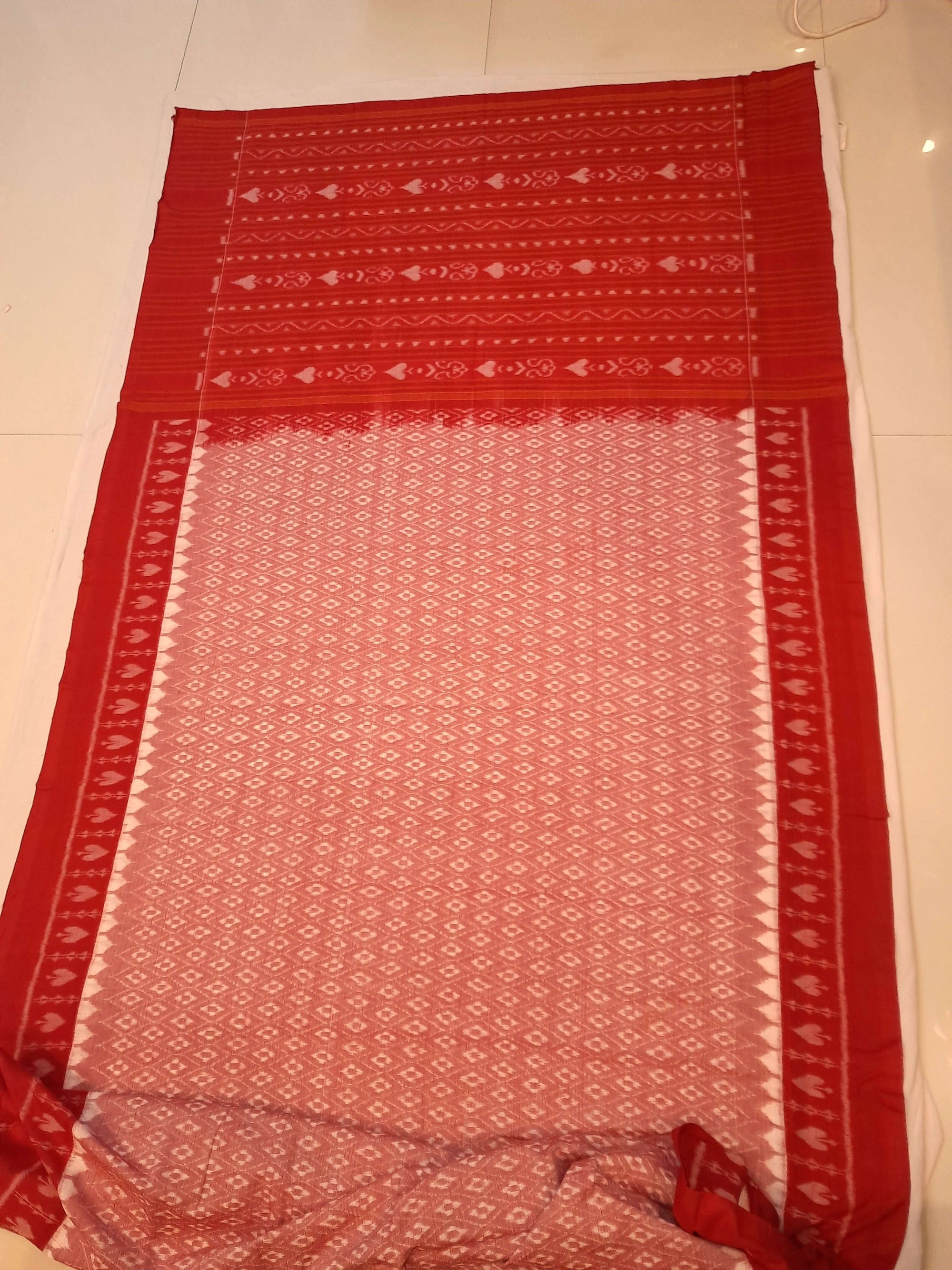 Pink with Red Cotton Odisha Ikat saree with running blouse piece