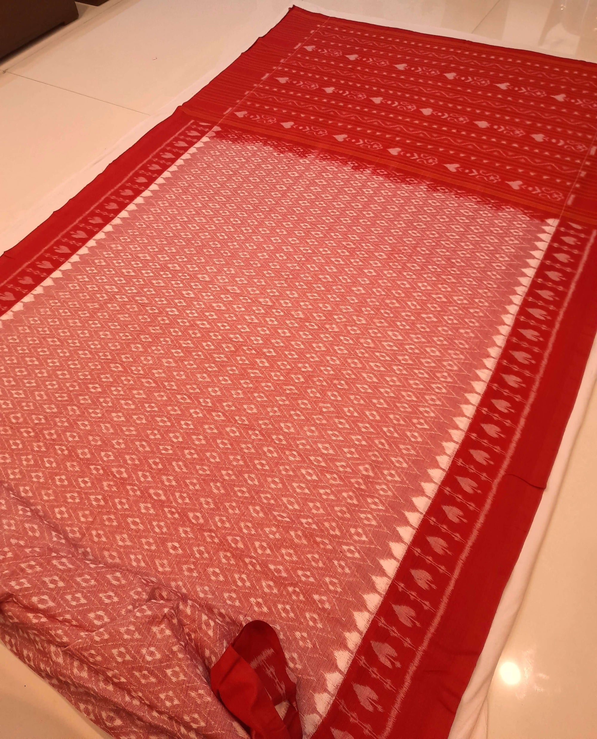 Pink with Red Cotton Odisha Ikat saree with running blouse piece