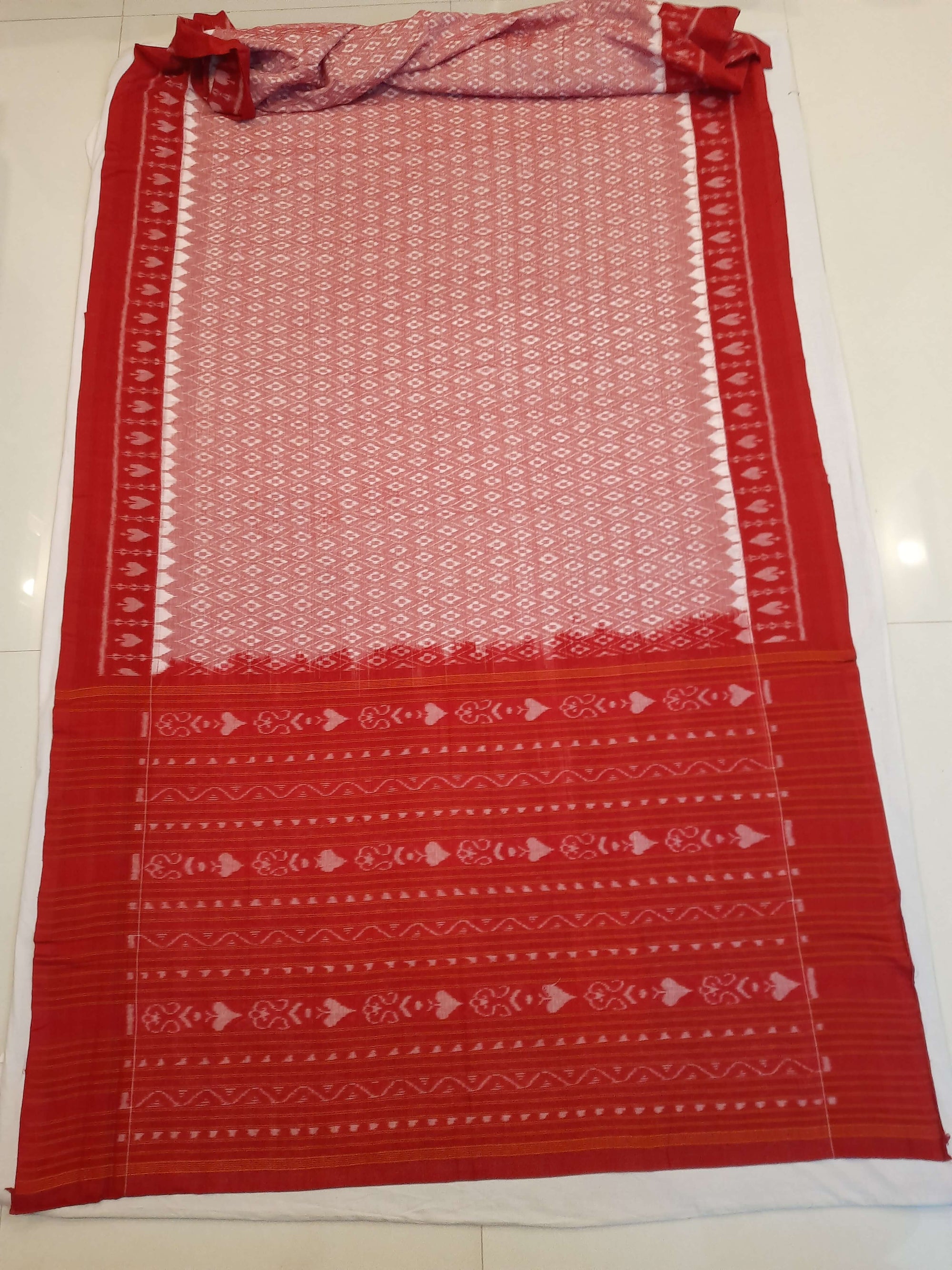 Pink with Red Cotton Odisha Ikat saree with running blouse piece