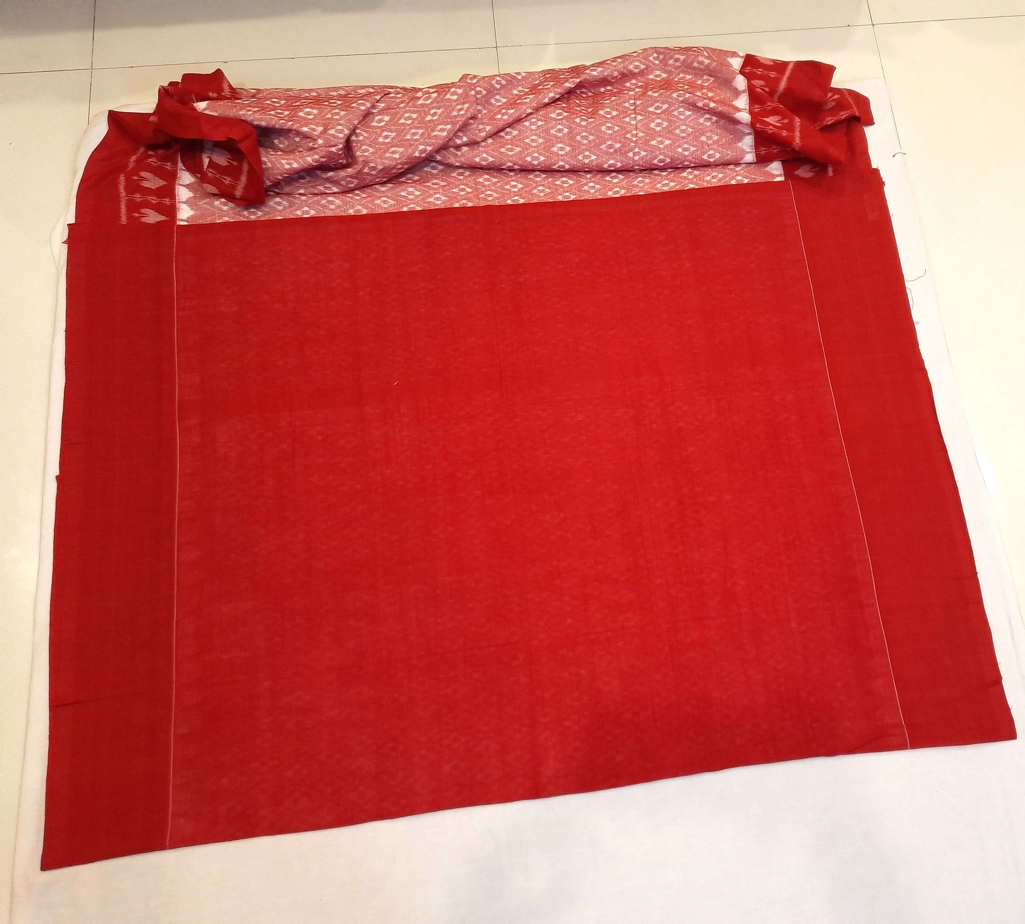 Pink with Red Cotton Odisha Ikat saree with running blouse piece