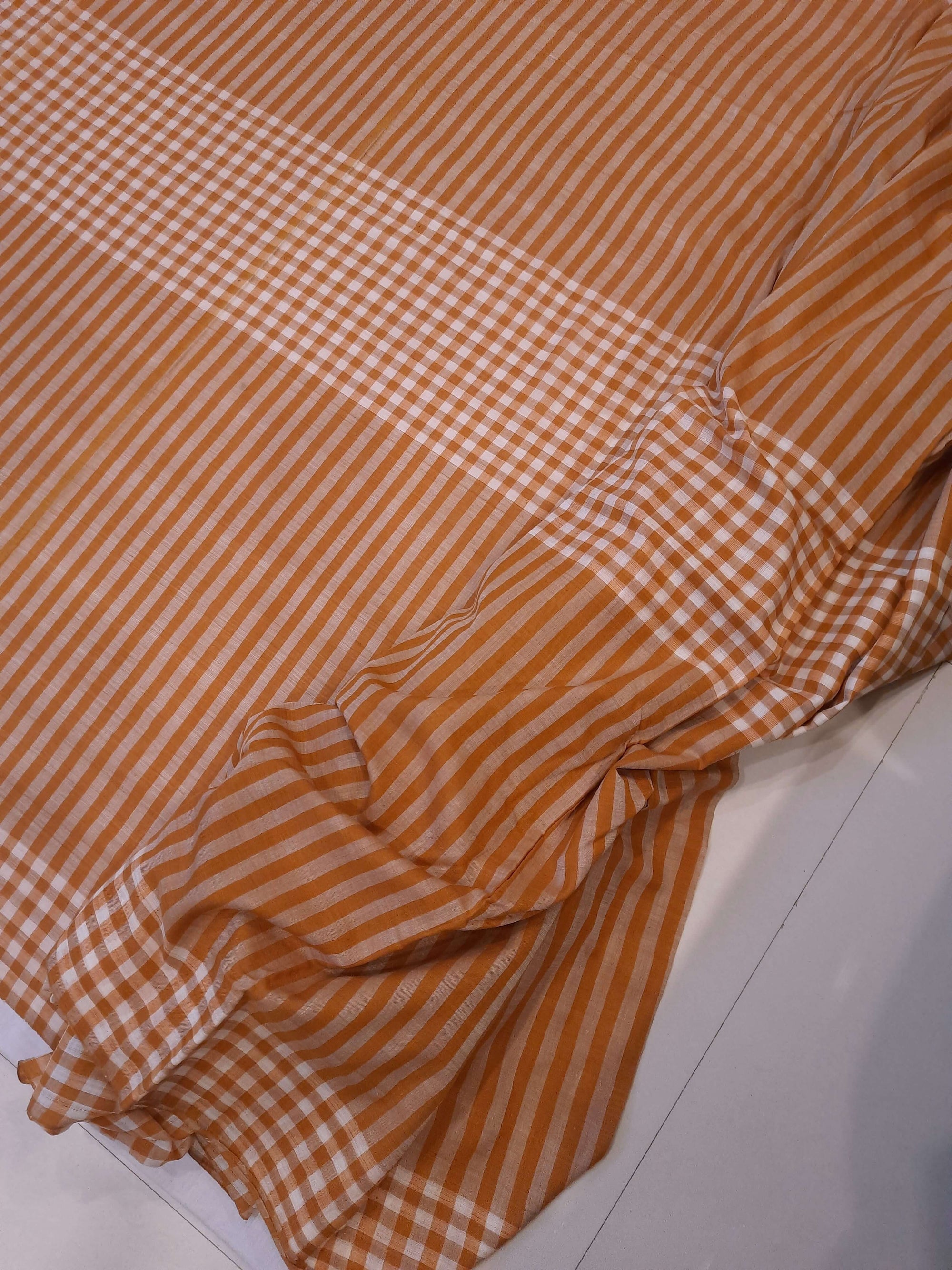 Mustard striped body Cotton Odisha Ikat saree with mix match blouse piece