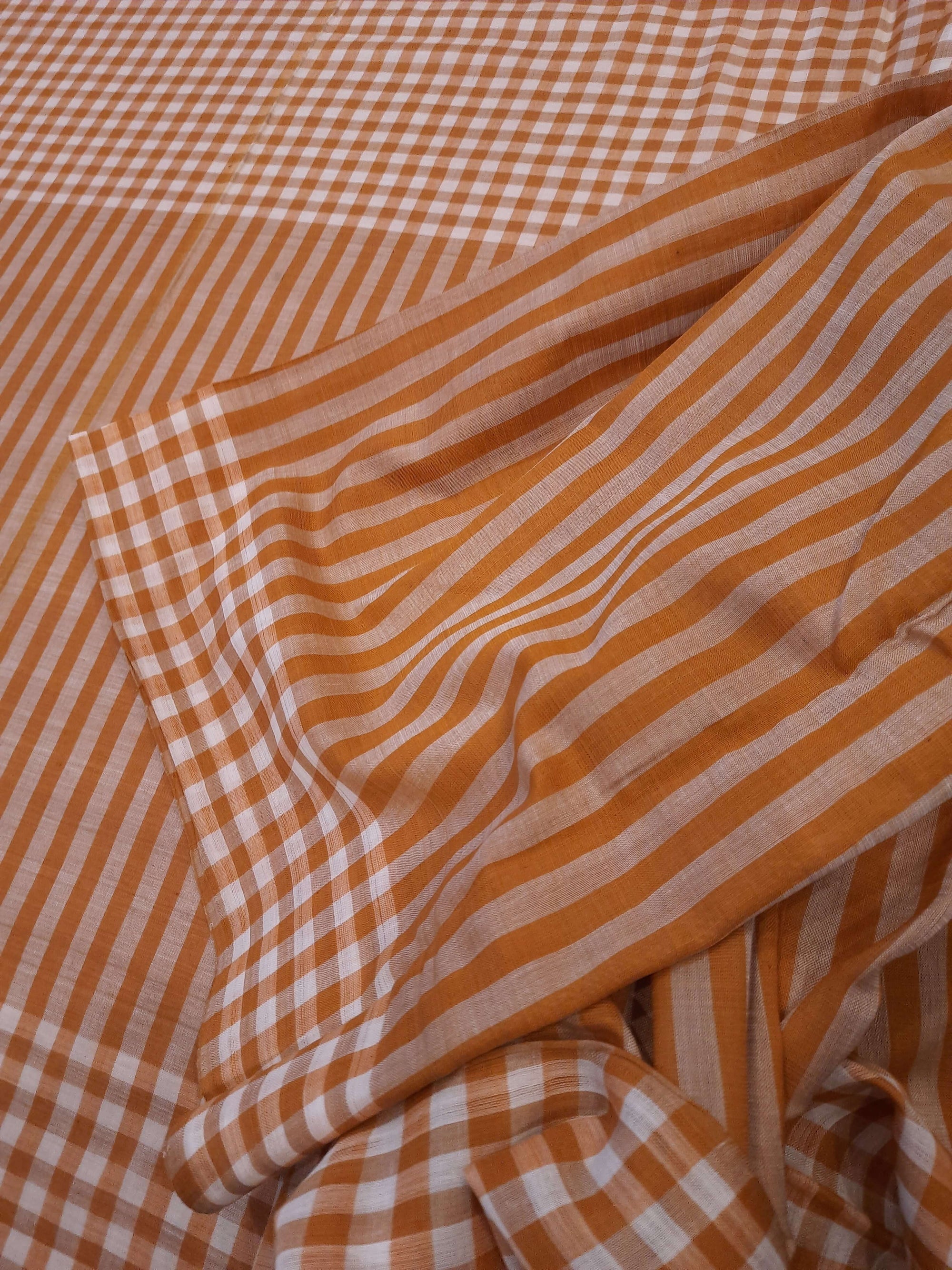 Mustard striped body Cotton Odisha Ikat saree with mix match blouse piece