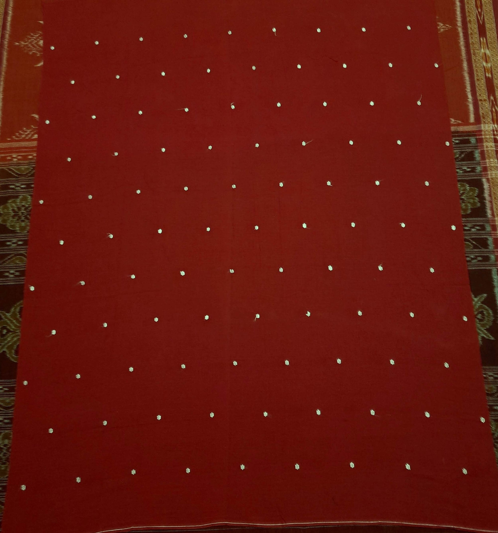 Rust with Maroon Cotton Odisha Ikat saree with cotton ikat blouse piece