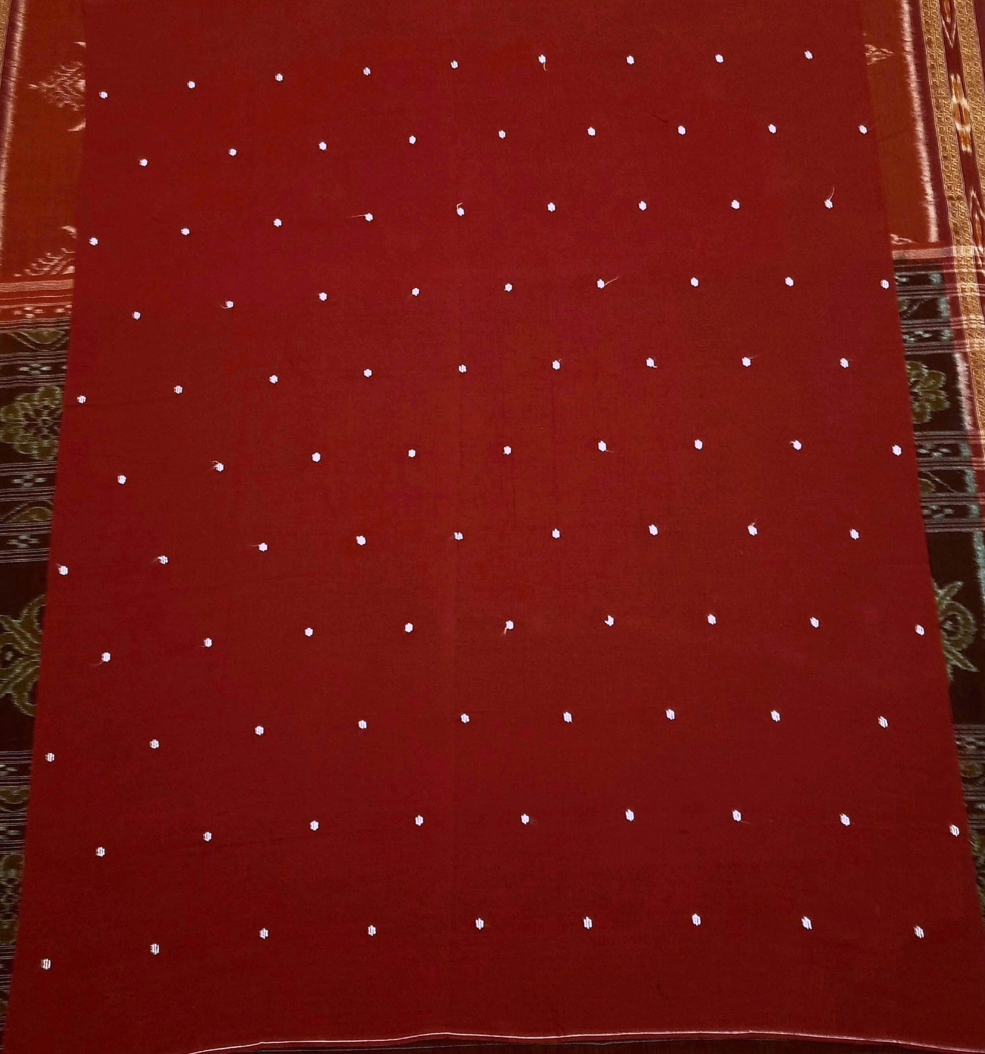 Maroon Polka dot Cotton Odisha Ikat saree with cotton ikat blouse piece