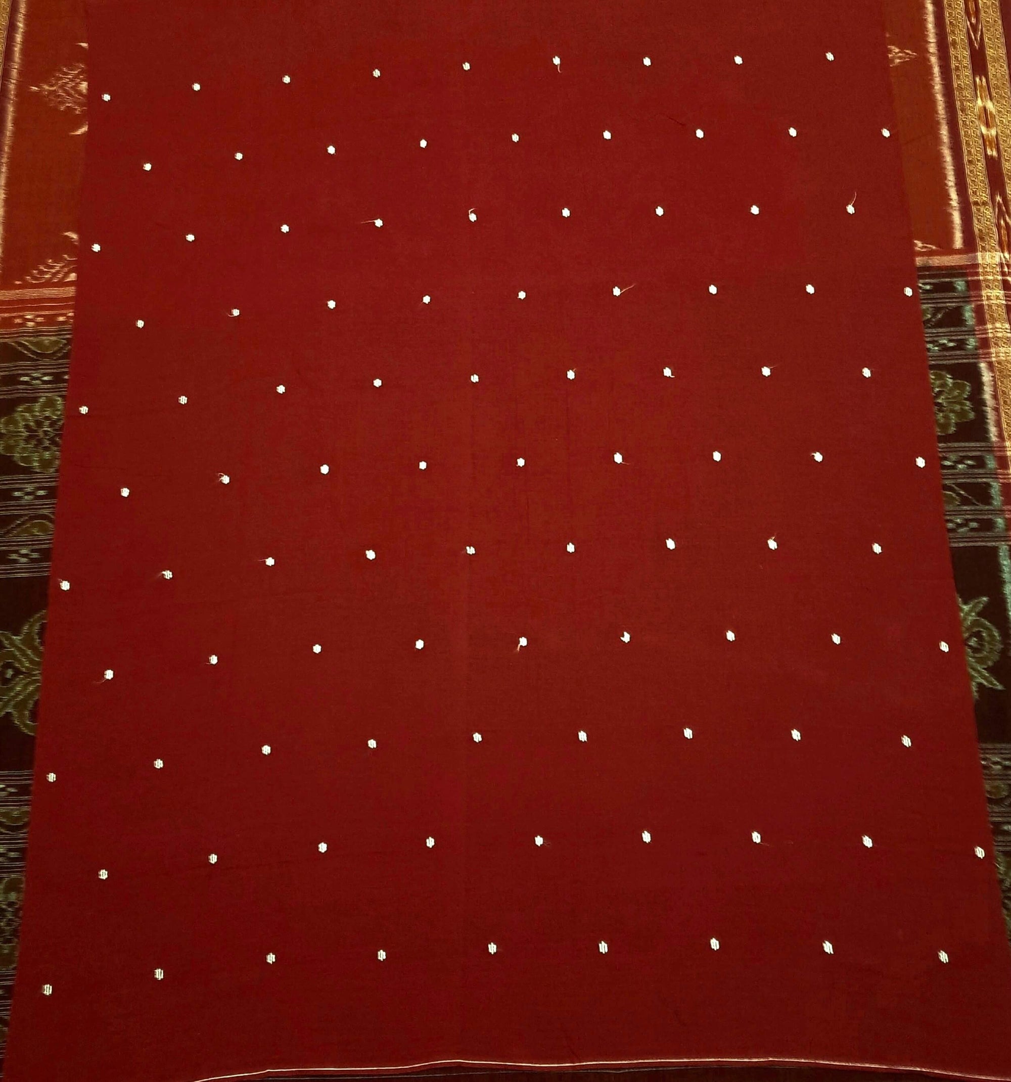 Black cotton ikat Saree with mix match red cotton Ikat blouse