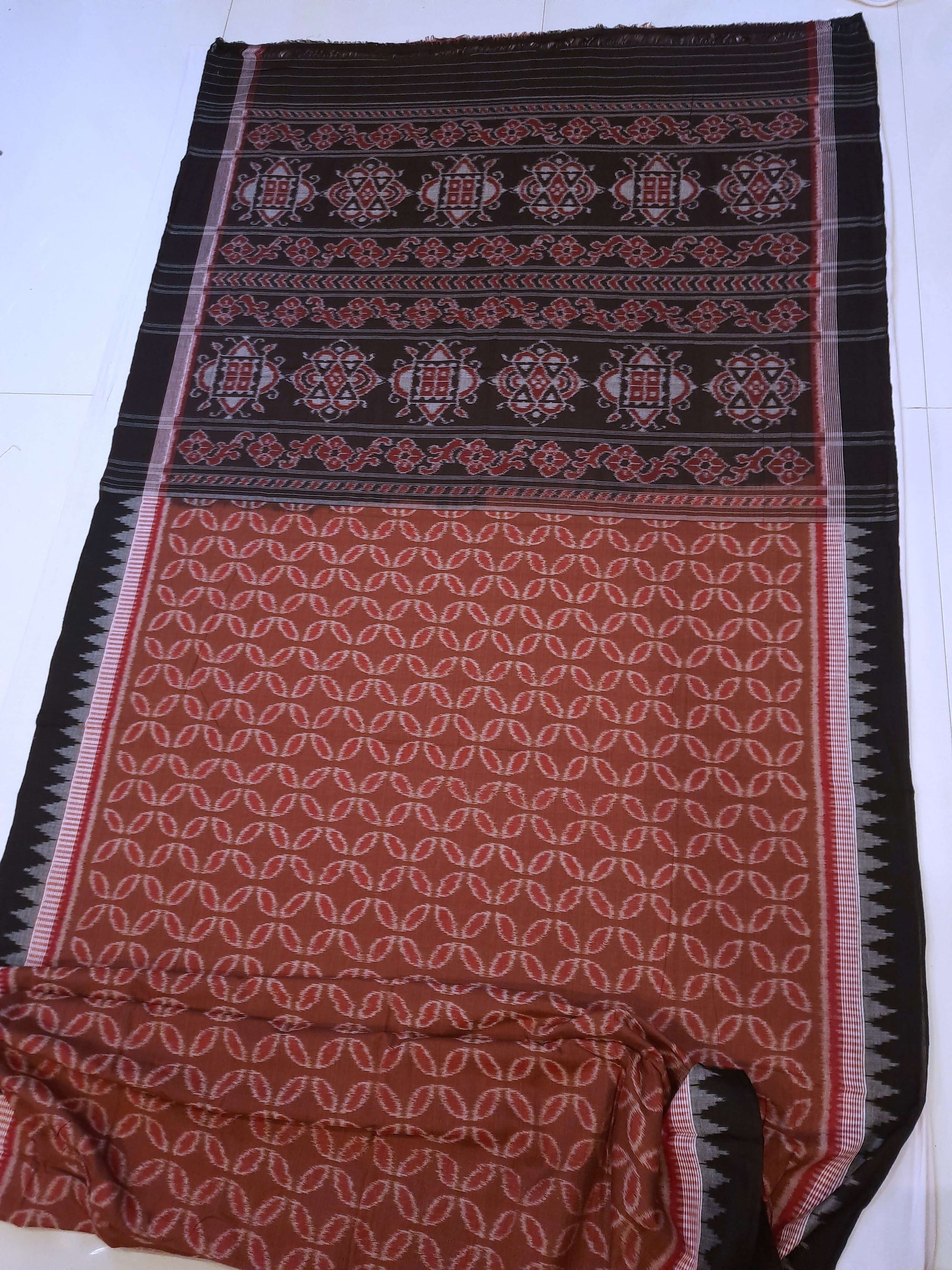 Pinkish Brown Cotton Odisha Ikat saree  with mix match cotton ikat blouse