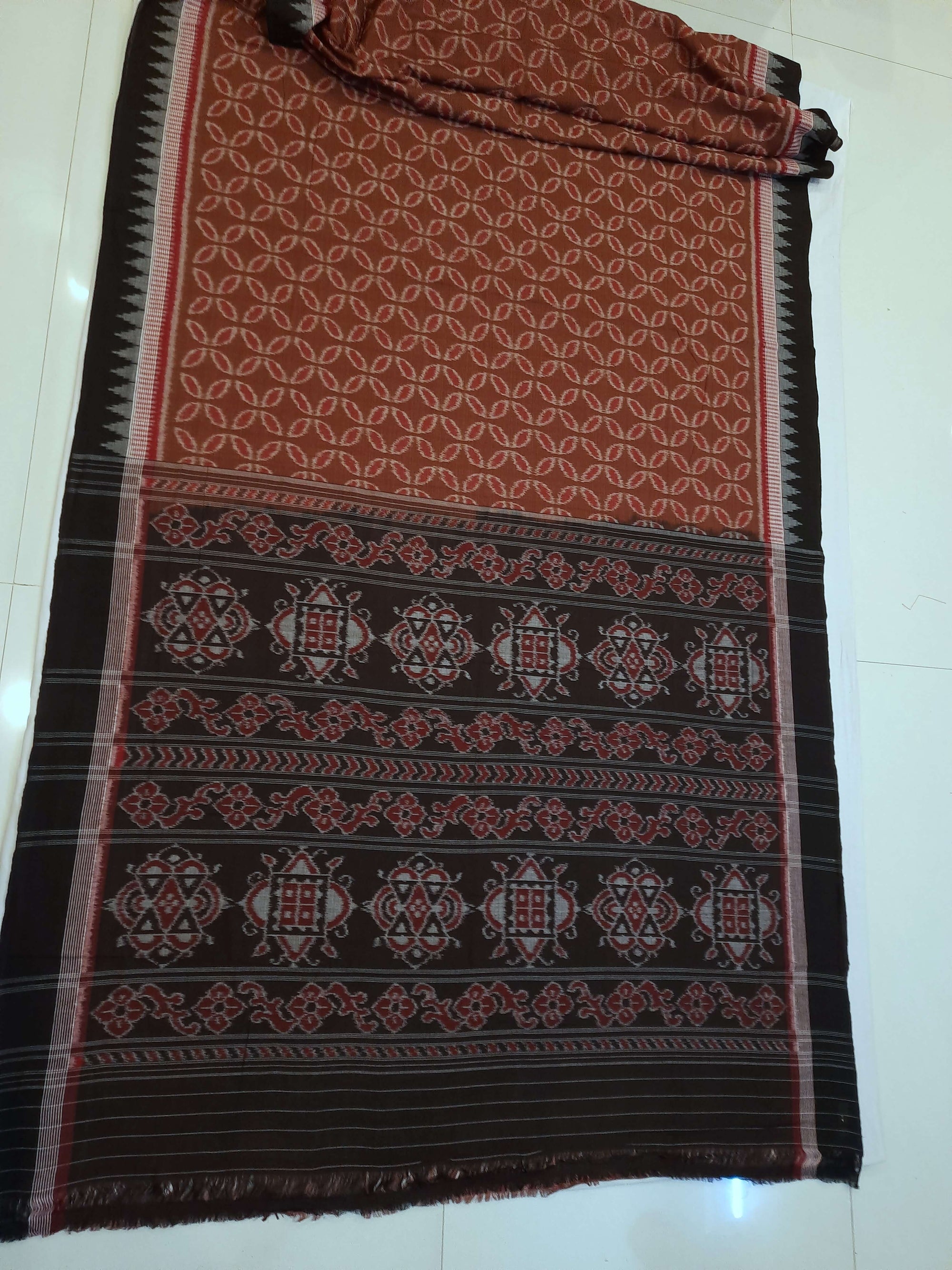 Pinkish Brown Cotton Odisha Ikat saree  with mix match cotton ikat blouse