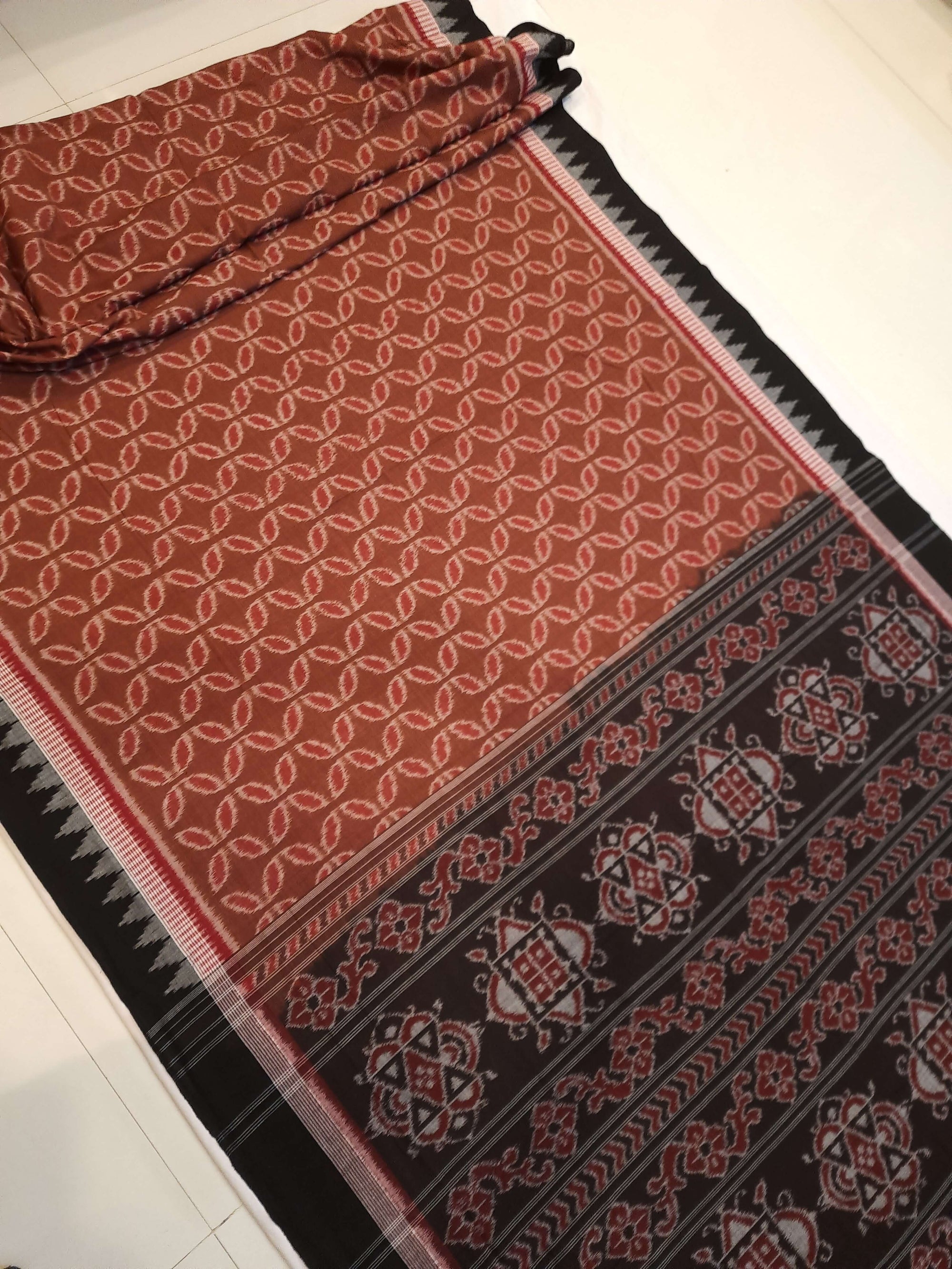 Pinkish Brown Cotton Odisha Ikat saree  with mix match cotton ikat blouse