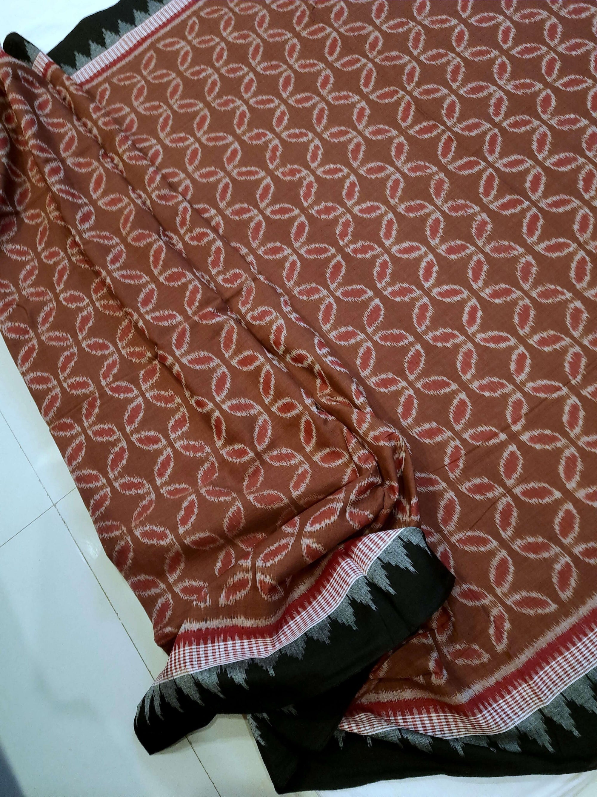 Pinkish Brown Cotton Odisha Ikat saree  with mix match cotton ikat blouse