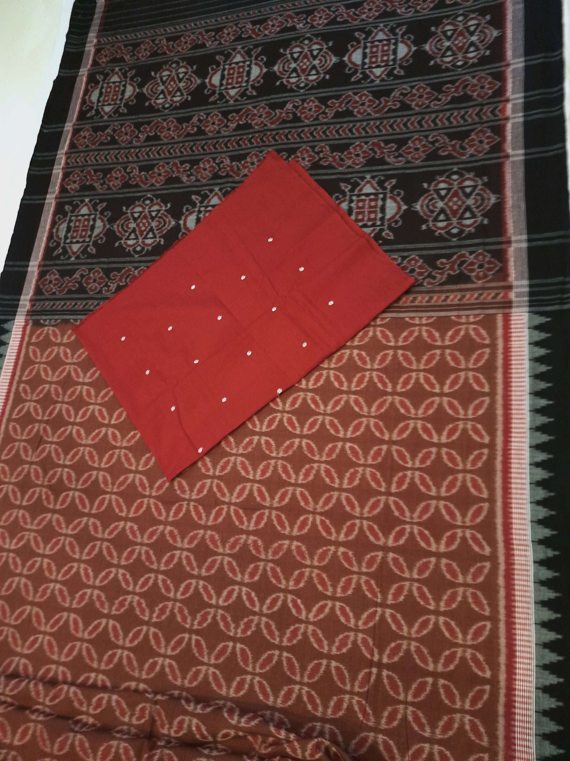 Pinkish Brown Cotton Odisha Ikat saree  with mix match cotton ikat blouse
